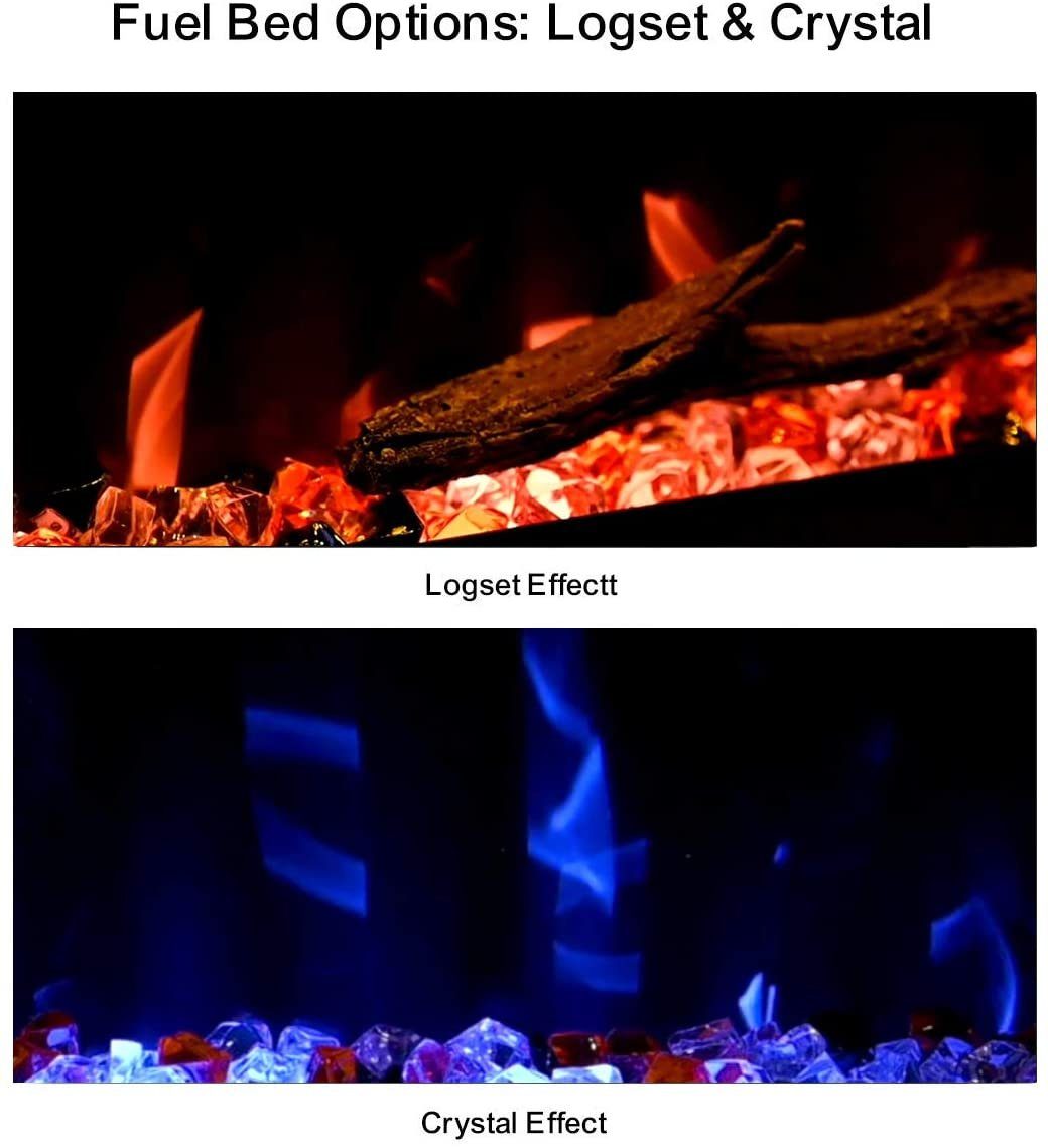 Kaminlicht Elektrokamin Marly 36 Elektrokamin Wandkamin elektrisch mit Heizung, Einbaukamin, Elektrischer Kamin mit Fernbedienung, Timer, 3D Flammenspiel, LED Feuer