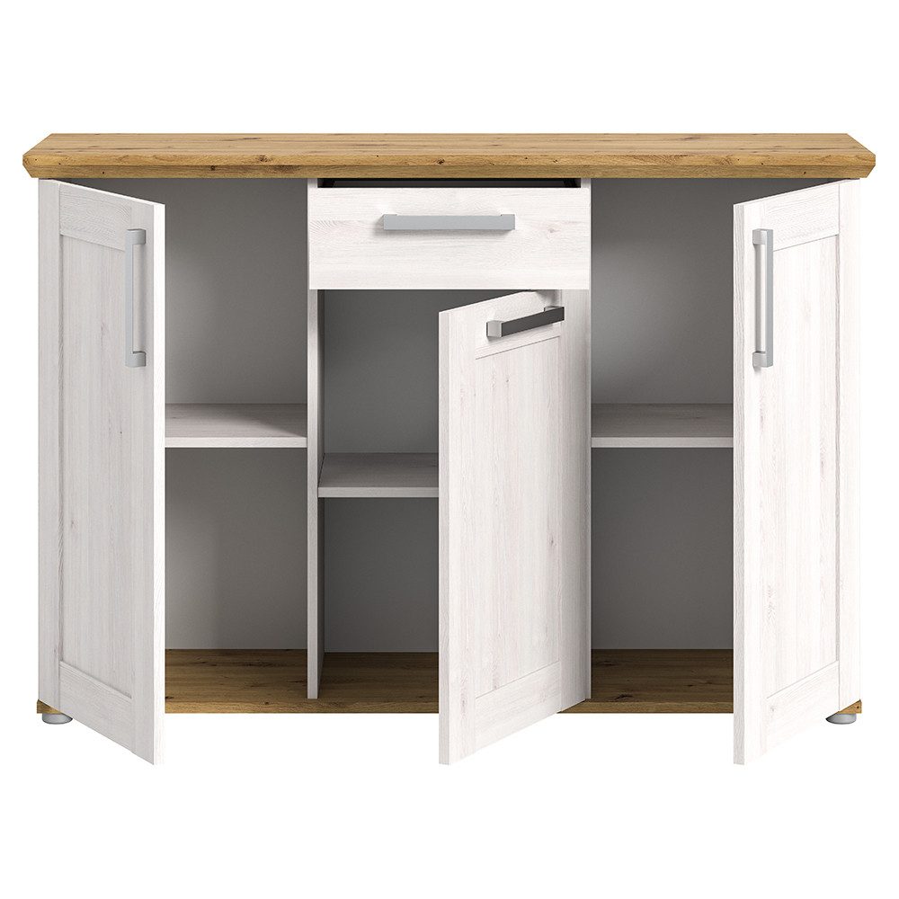 Lomadox Kommode VISOKO-158, 137 cm breit in Lärche & Eiche, Landhaus-Stil