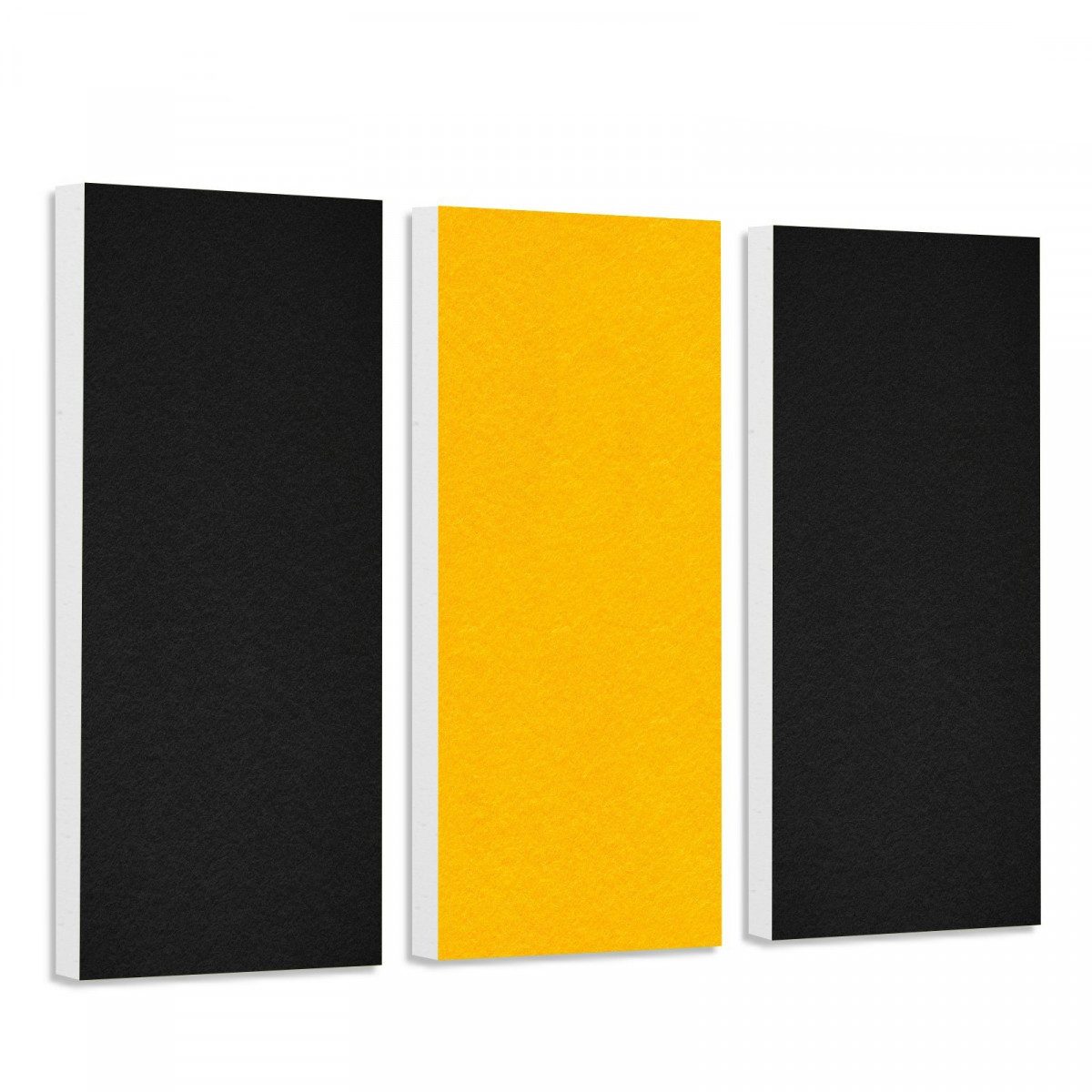 platino24 Akustikplatte 3 Rechtecke aus Basotect ® G+ in Schwarz + Sonnengelb