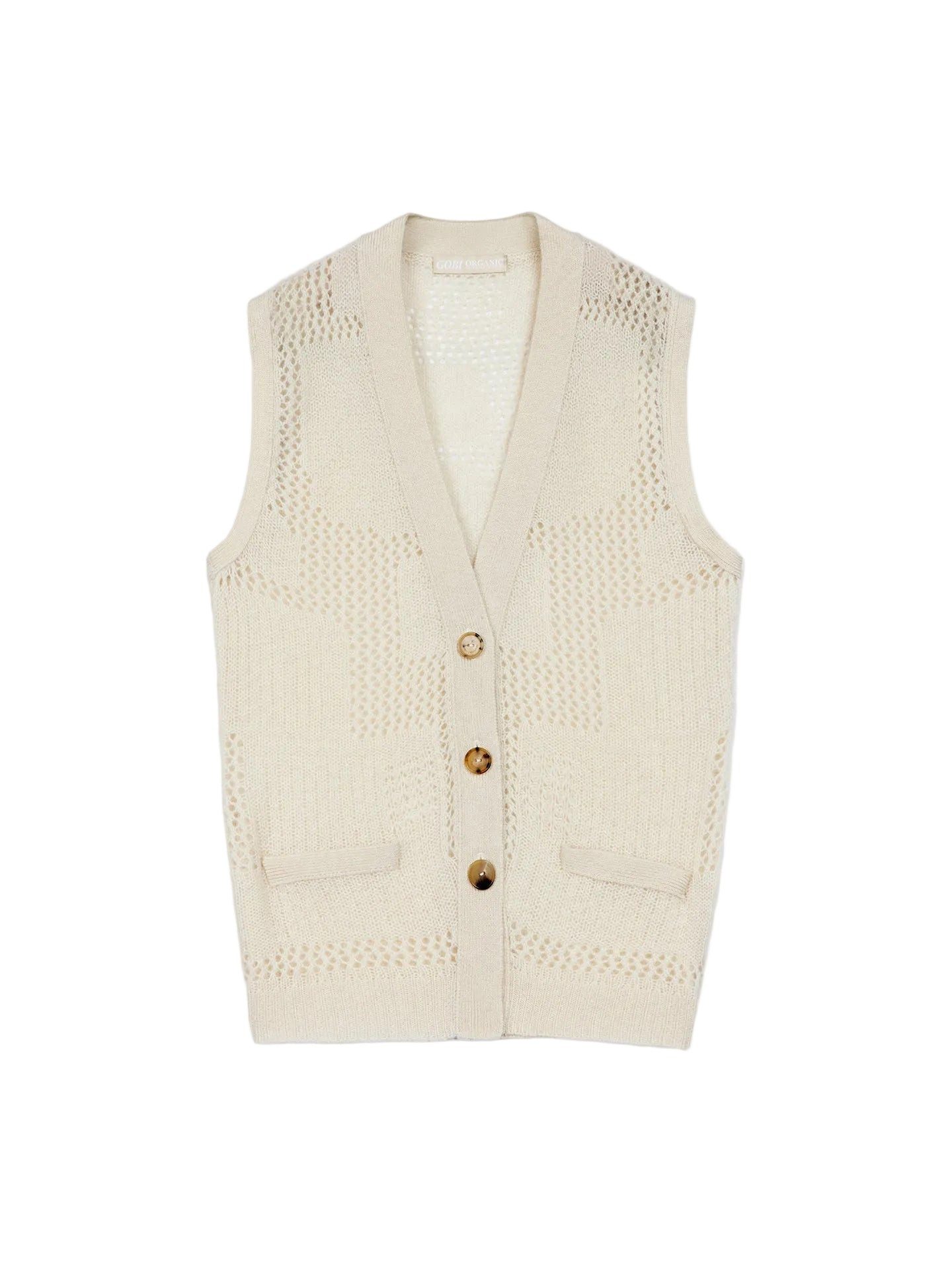 GOBI Cashmere Strickweste Naturfarbe Kaschmirweste mit gemischten Mustern