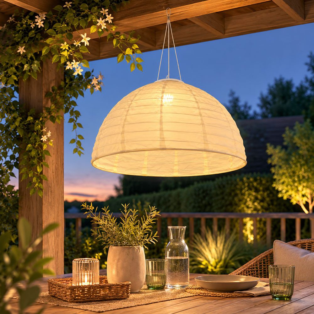 GLOBO LIGHTING LED Solarleuchte, LED-Leuchtmittel fest verbaut, Warmweiß, Solarlampe LED Hängelampe Gartenleuchte Terrassenlampe weiß H 30 cm