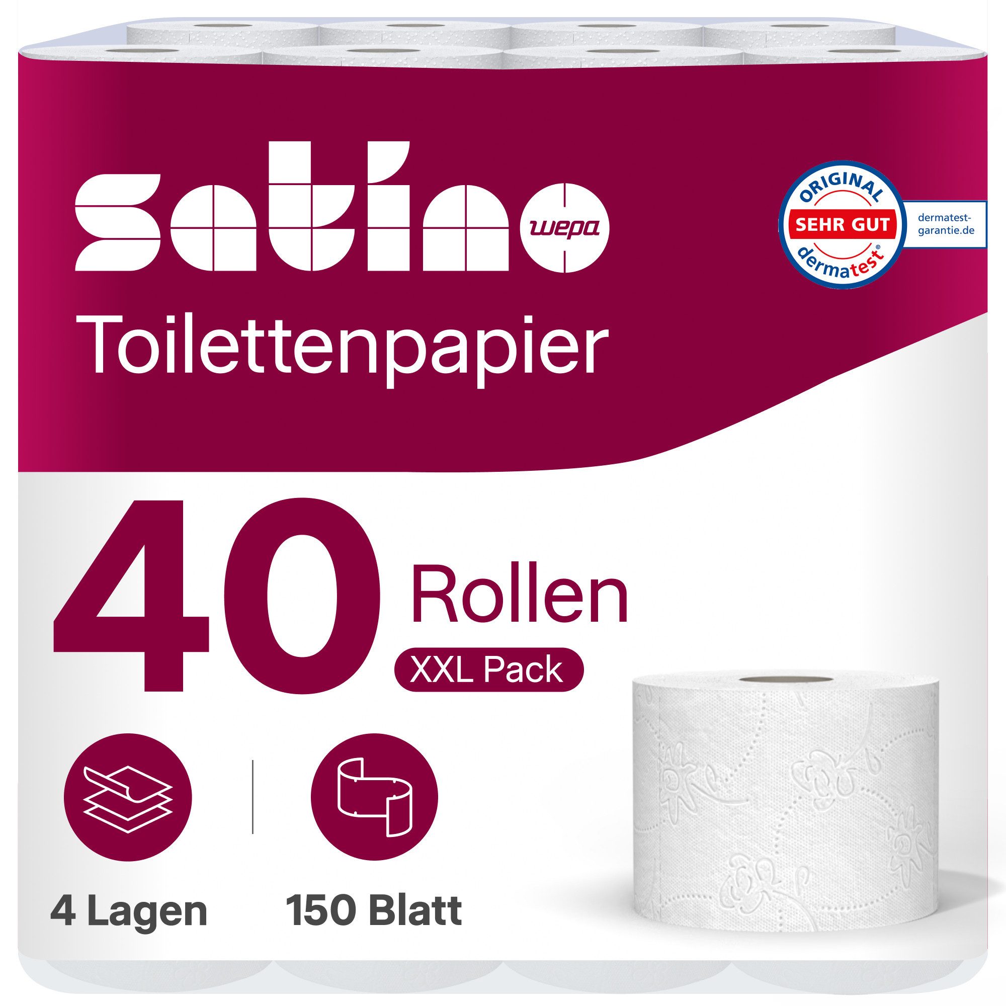 Satino Toilettenpapier 4-lagig - 40 o. 72 Rollen - 150 Blatt pro Rolle - 100% Zellstoff (40-St)