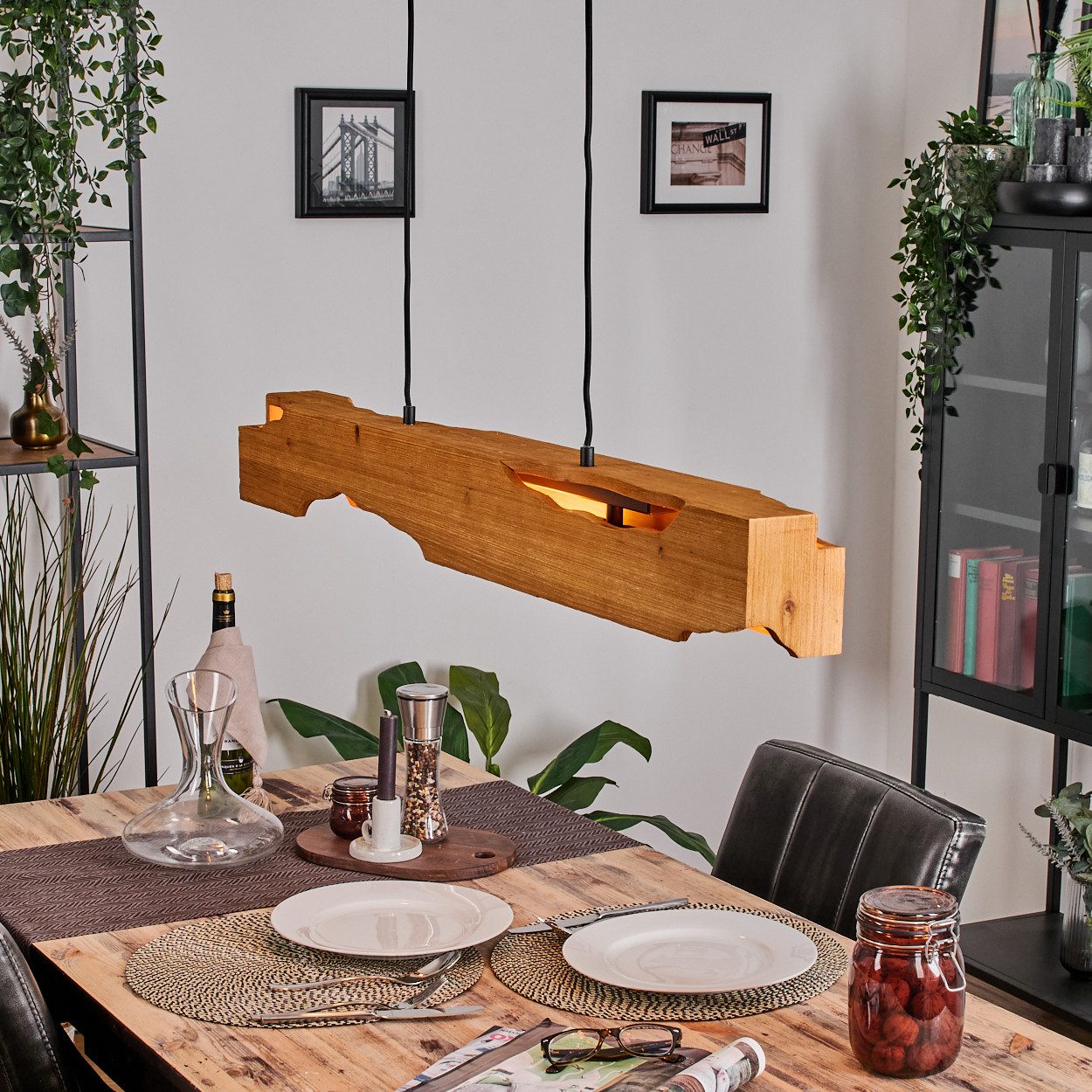 hofstein Pendelleuchte moderne Hängelampe aus Holz/Metall in Naturfarben/Sc günstig online kaufen