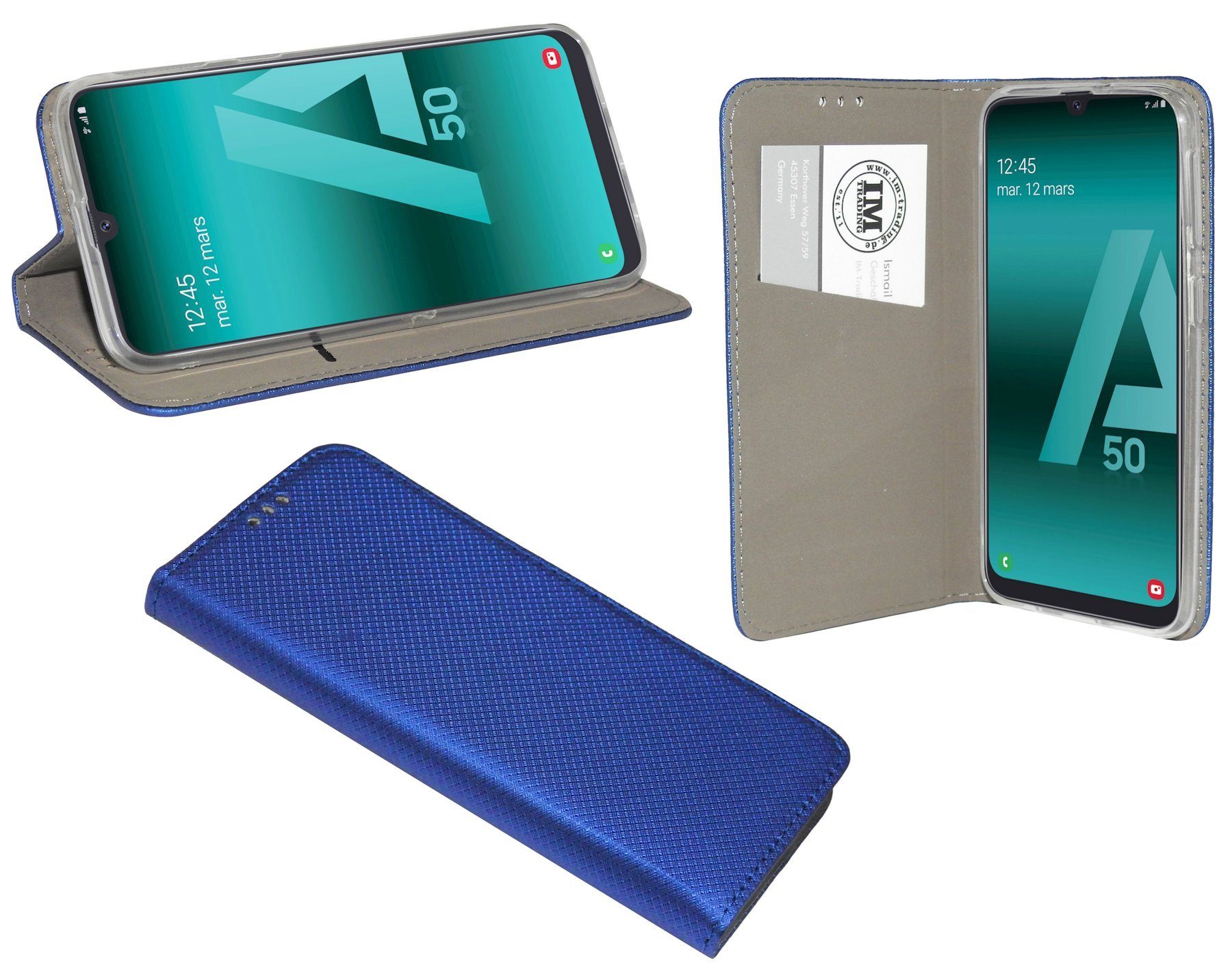 Handytasche Kartenfach SAMSUNG Blau GALAXY mit (A505F) Handy Buch Hülle Tasche Standfunktion, cofi1453 Schutzhülle Etui "Smart" mit kompatibel A50 Brieftasche