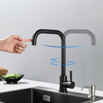 CECIPA Küchenarmatur Schwarz Küchenarmatur, 360° drehbarer Waschbeckenhahn
