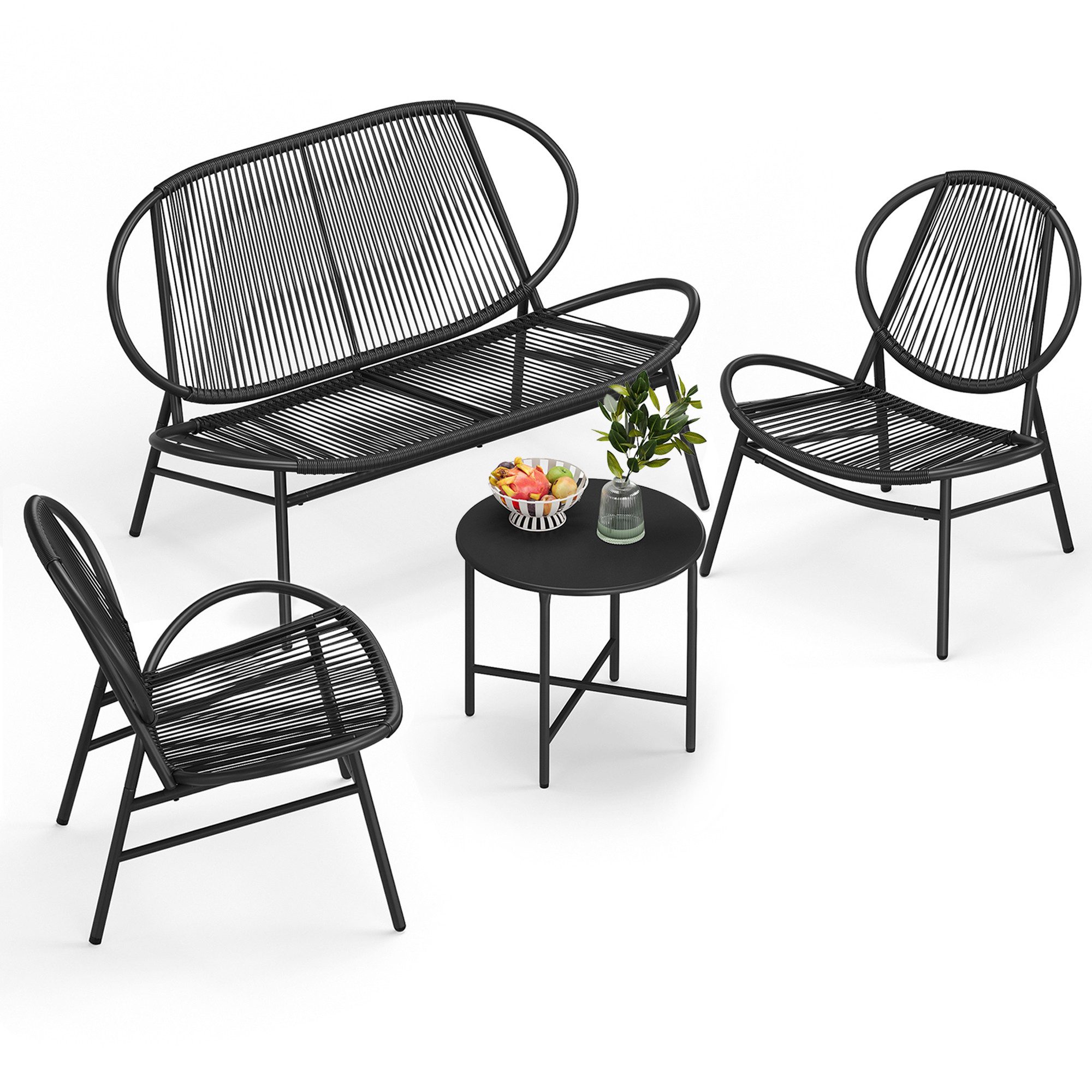 SONGMICS Gartenlounge-Set, (4-tlg., 2 Stühle, 1 Beistelltisch, 1 Gartenbank), Gartenmöbel-Set, aus PE-Polyrattan