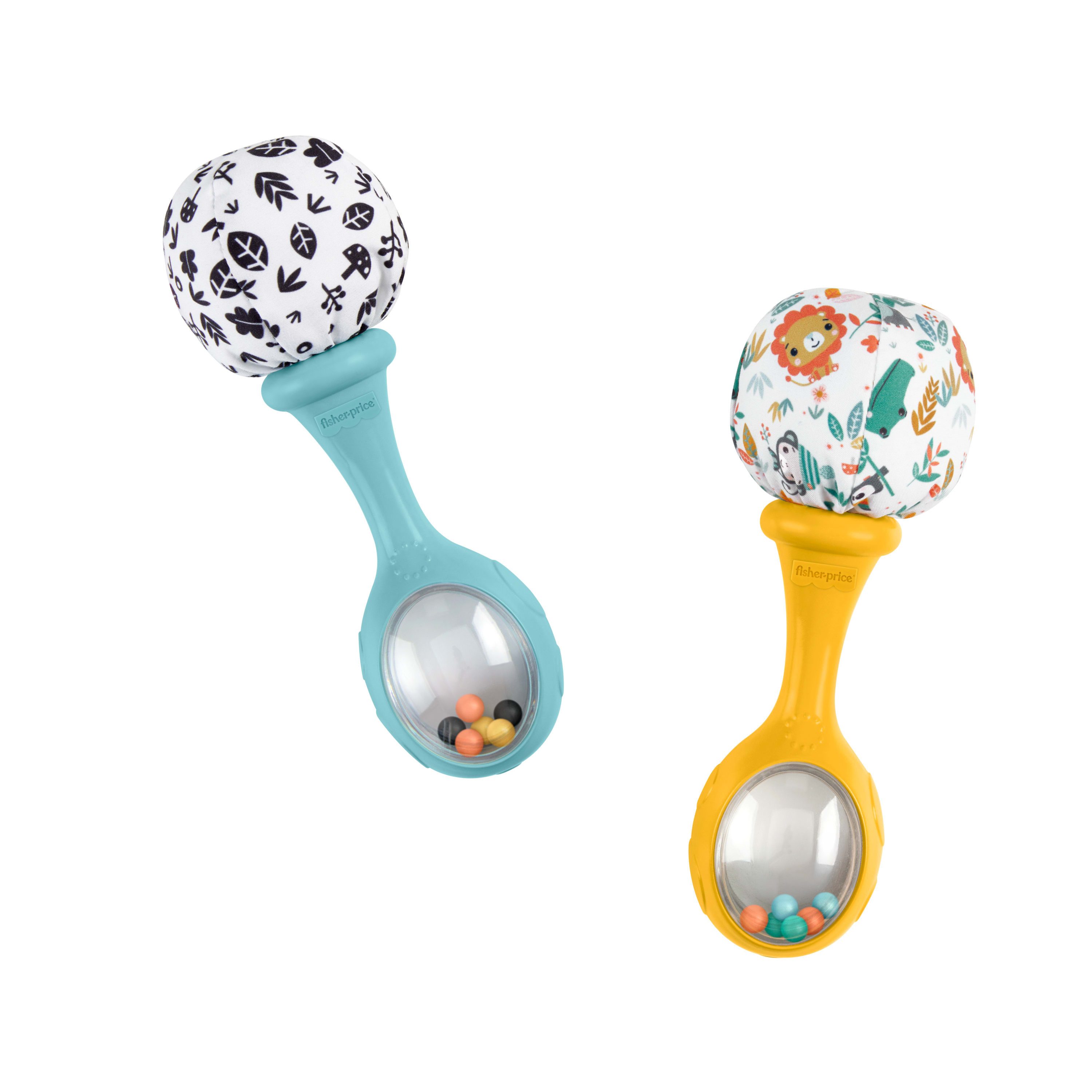 Fisher-Price® Rassel Rumba-Rasseln mit Stoff, blau/gelb (Set, 2-tlg)