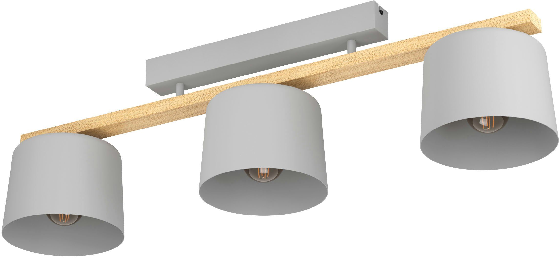 EGLO Deckenleuchte MARIEL Deckenlampe, Stahl und Holz, E27, IP20, Wohnzimmerlampe, Lampe, ohne Leuchtmittel, Leuchtmittel wechselbar, Wand-/Deckenleuchte, L91 x B19 x H25,5 cm, hellgrau, braun