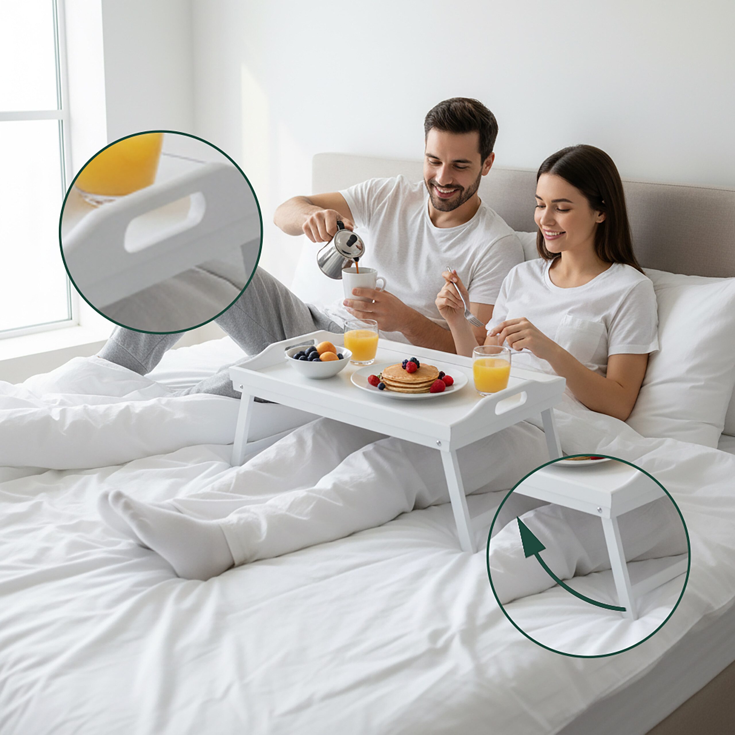 relaxdays Tabletttisch Betttablett aus Bambus, weiß günstig online kaufen