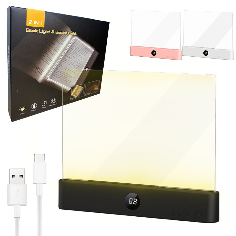 PRIISF LED Leselampe Leselicht Buch tragbare Flache Buchlicht Leselampe Lesehilfe Buchlampe, Hochauflösender-Transparenter-PC-Linse, 3 Lichtfarben Dimmbare LED Klemmleuchte Buch Licht Wiederaufladbare, HD-Klar Lampentafel Ultra-Klar Geschmeidige abriebfest Lesehilfe Lampe, Lesezeichen Buchseite Licht mit Timer für Nachtlesung Im Bett