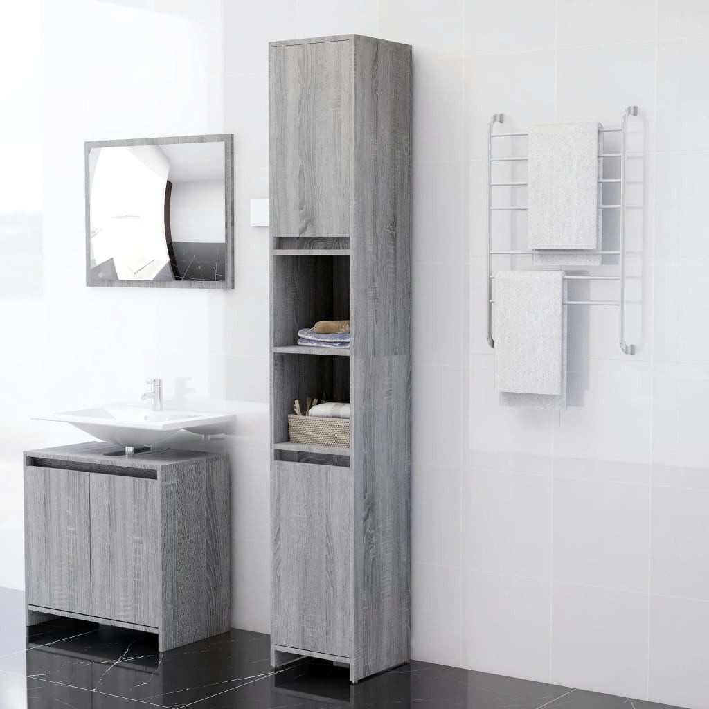 Badkommode Badezimmerschrank Grau Sonoma 30x30x183,5 cm aus Holzwerkstoff