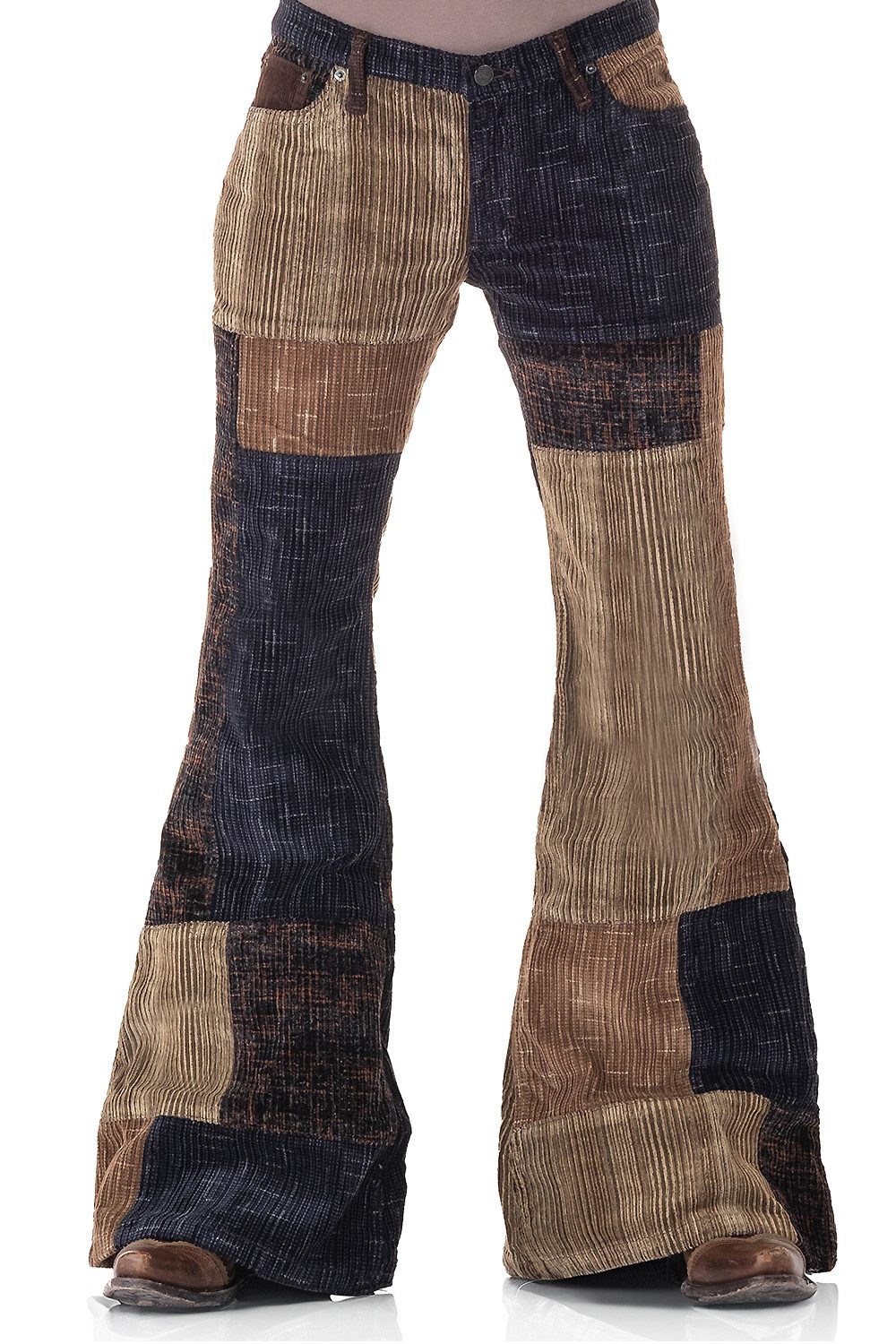 Schlaghose Damen Cord Patchwork braun beige