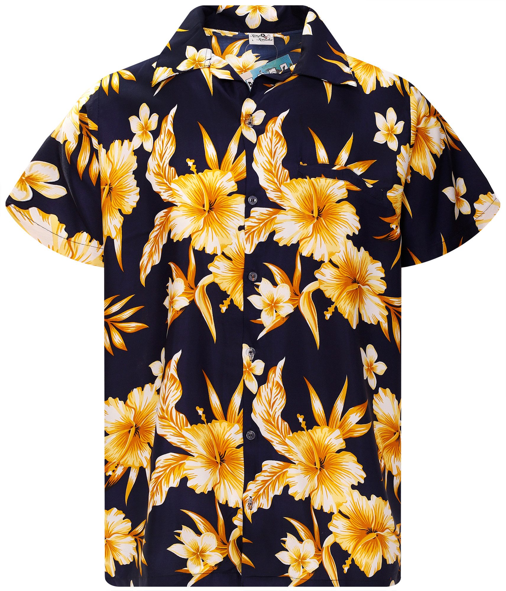 King Kameha Hawaiihemd Mono Flowers Funky Hawaii-Hemd Herren Kurzarm Front-Tasche Unisex