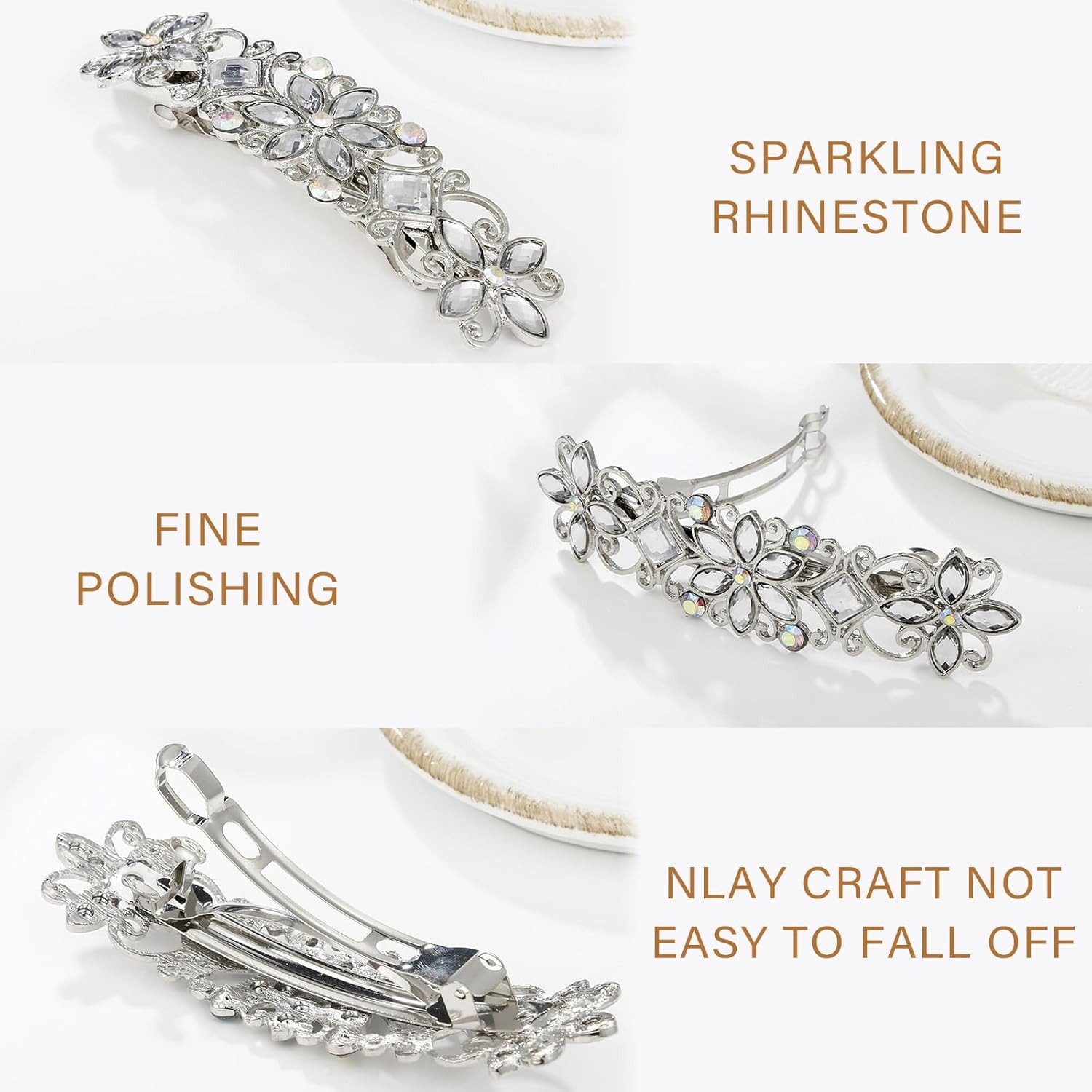 Coonoor Haarspange 3 Stück Haarschmuck Hochzeit Haarspangen Silber für Hochzeit, 3-tlg.