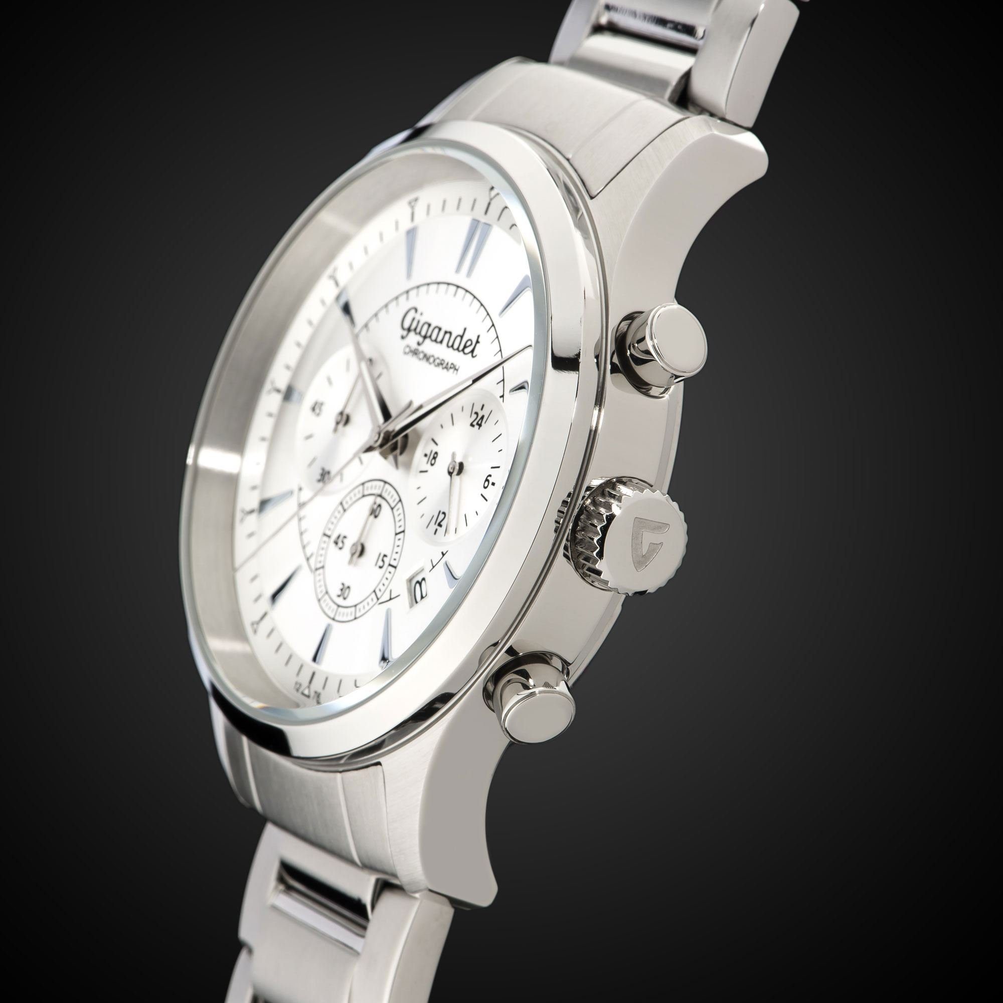 Gigandet Chronograph Armbanduhr, Herrenuhr, Sportuhr, 44mm, BRILLIANCE G48-005, Mineralglas, Datumsanzeige, Edelstahlband, 5bar/50m wasserdicht