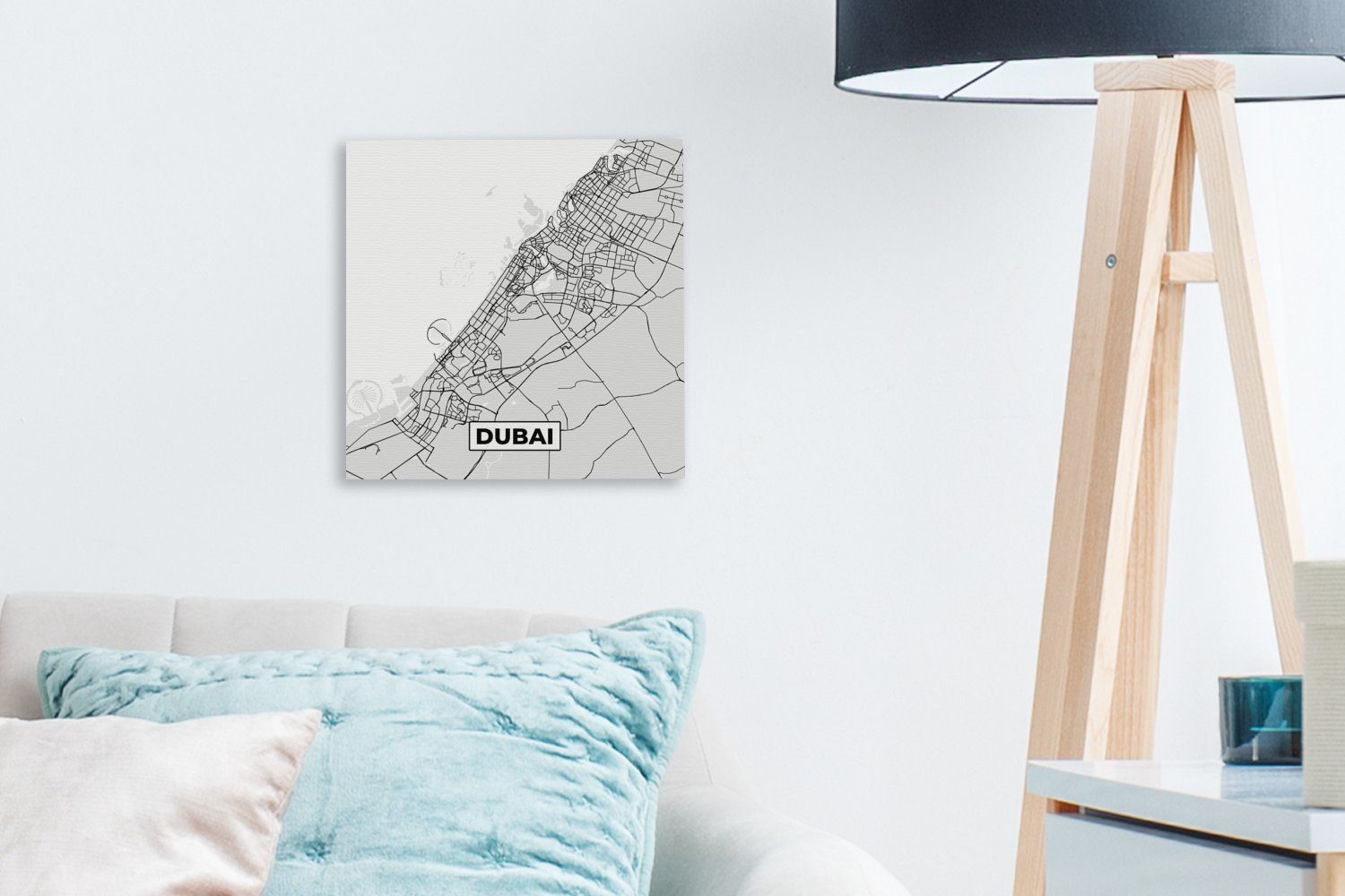 Dubai OneMillionCanvasses® - Weiß Wohnzimmer St), Bilder Schlafzimmer - Schwarz und - Leinwandbild (1 Leinwand Stadtplan Karte, für