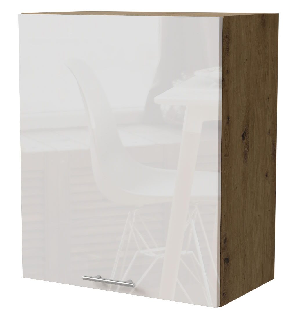 Feldmann-Wohnen Klapphängeschrank Essen (W2/60, 1-türig, 2 Einlegeböden, 1-St., Küchenhängeschrank) 60x32,5x72cm eiche artisan - weiß Hochglanz (ES-W2/60)