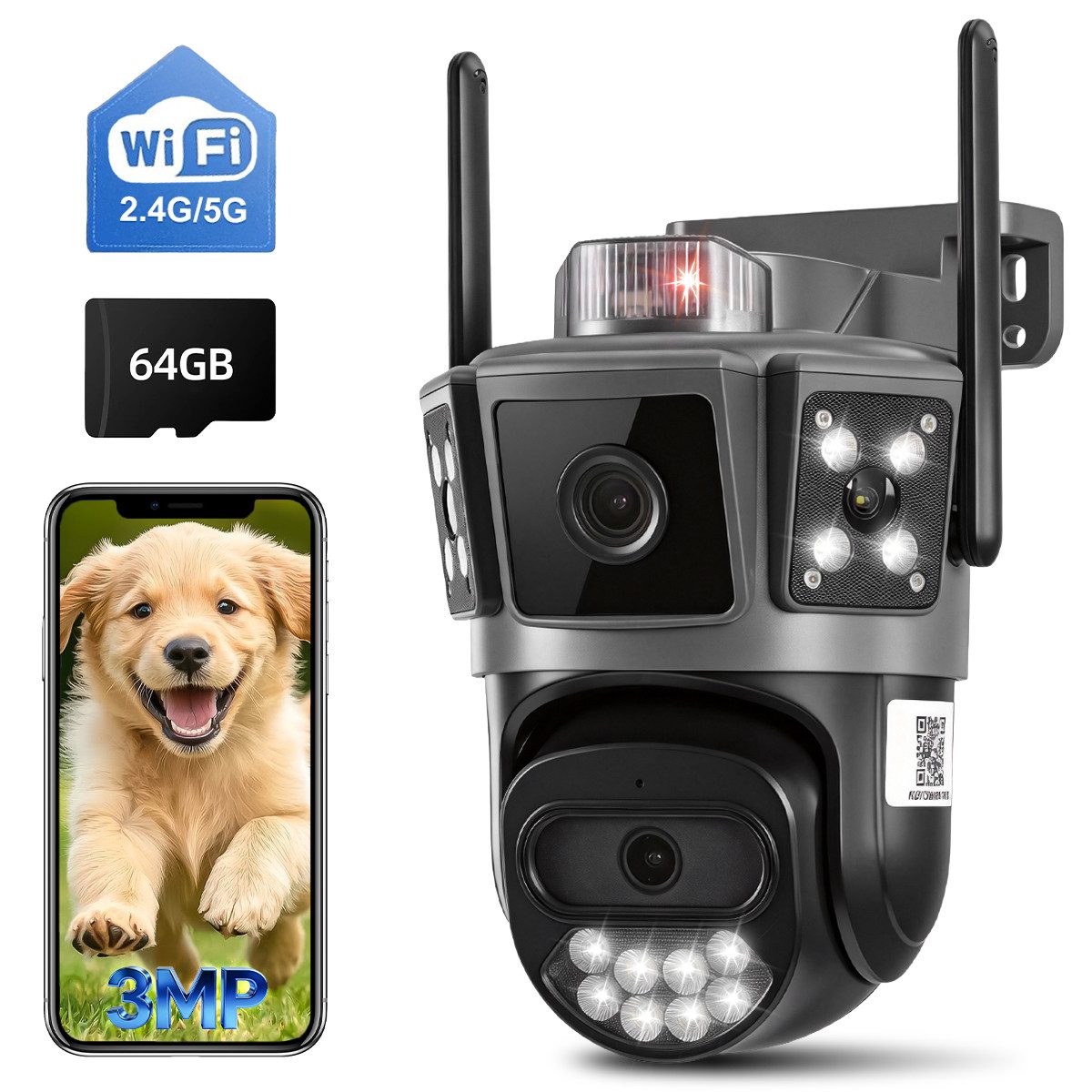 Novzep Smart Home Kamera Überwachungskamera, WLAN Kamera, Outdoor Kamera, PTZ, Nachtsicht, 5GHz (1-tlg., Motion Detection,Zwei-Wege-Audio,3MP,Full Color Nachtsicht)