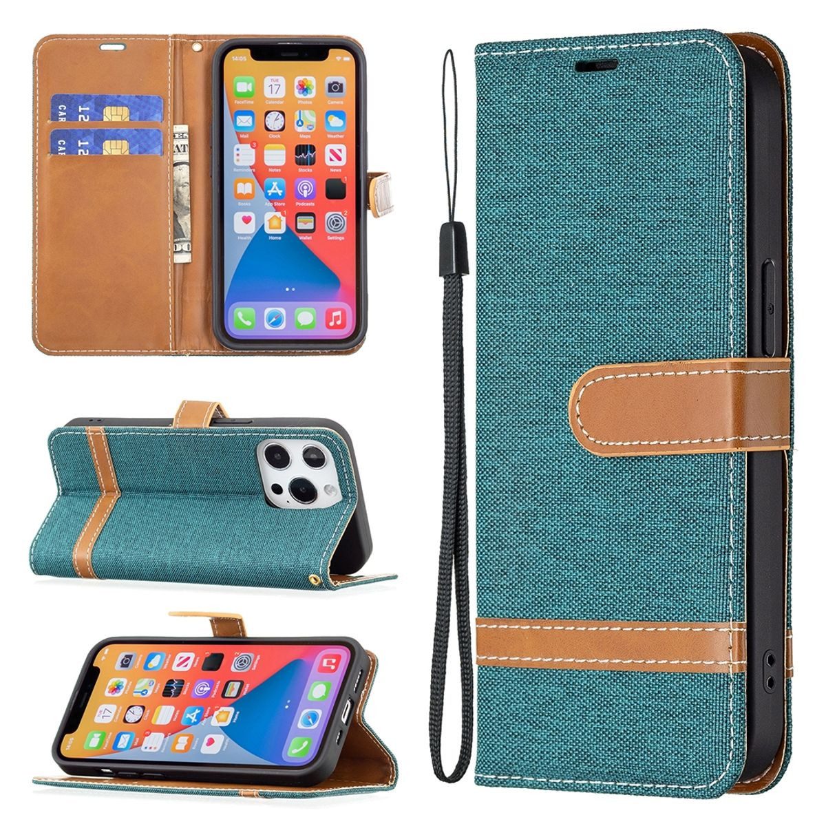 König Design Handyhülle Apple iPhone 13 Pro, Schutzhülle Schutztasche Case Cover Etuis Wallet Klapptasche Bookstyle