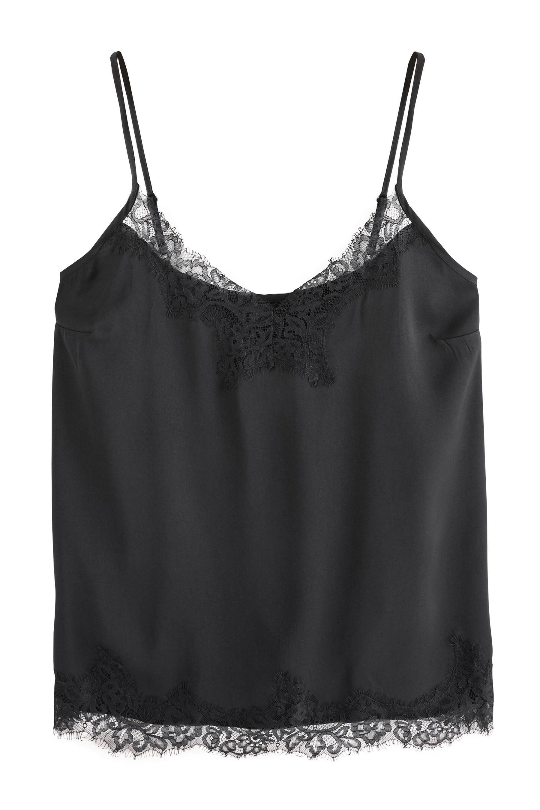 Trägertop Trägertop aus Satin mit Spitzenbesatz
