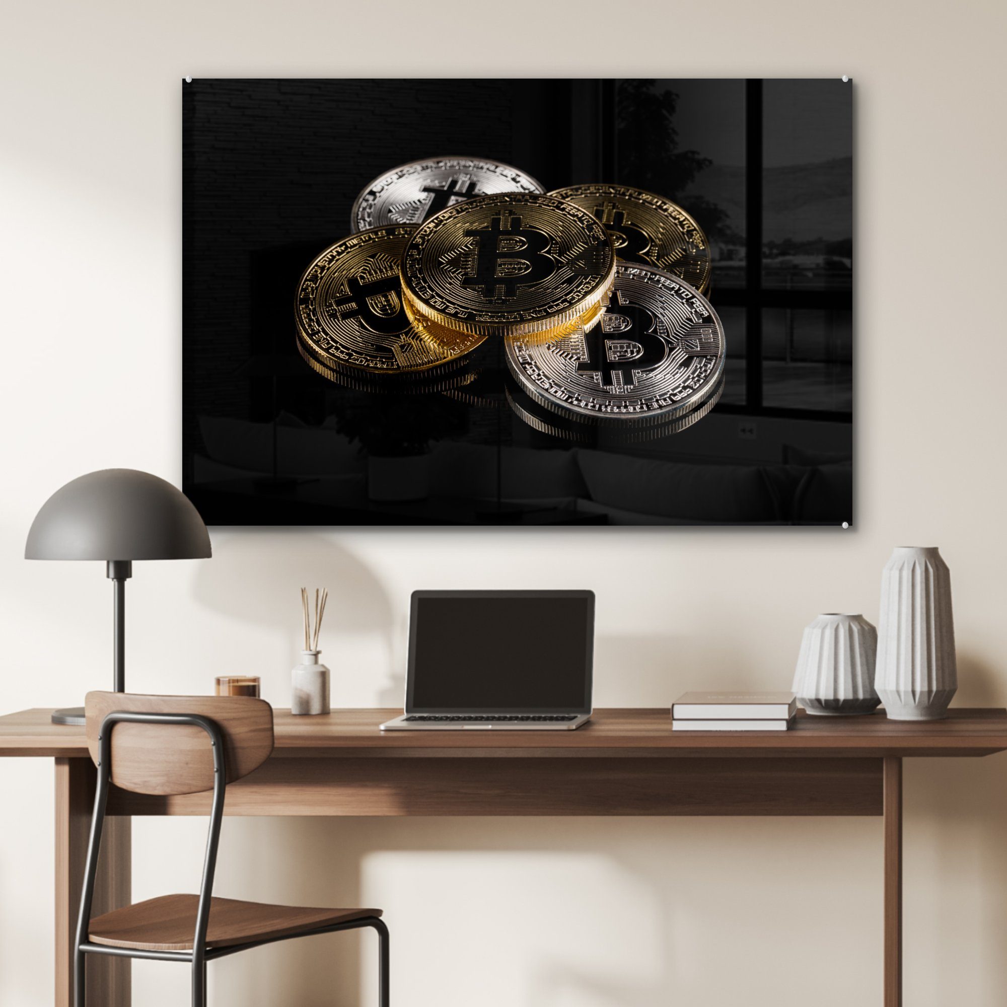 MuchoWow (1 Acrylglasbilder St), Version Schlafzimmer Physische Wohnzimmer Bitcoin-Münze, Acrylglasbild &