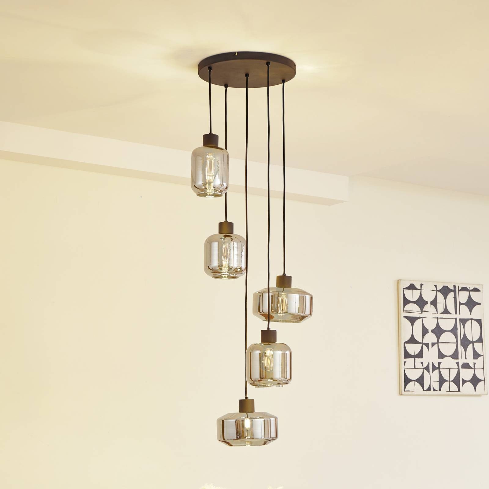 Lindby Hängeleuchte Hildur, Glas Alu IP20, 5 x 15 W LED