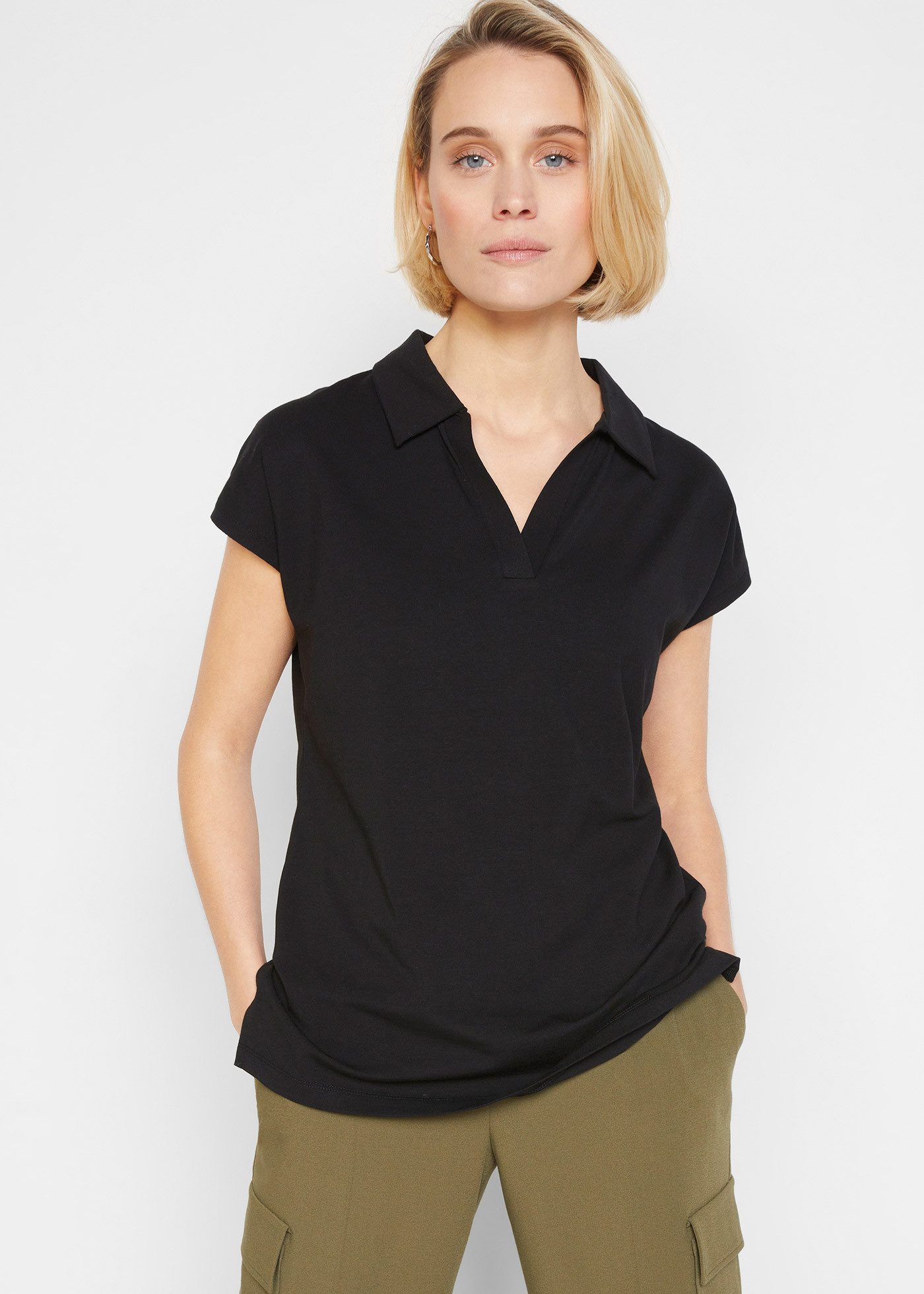 bonprix T-Shirt Regular Fit Passform, Kurzarm, offener Polokragen