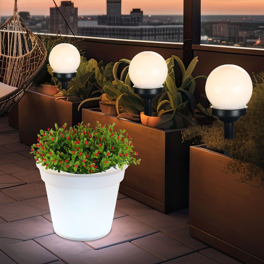 etc-shop Gartenleuchte, LED-Leuchtmittel fest verbaut, Neutralweiß, 4er Set  LED Solar Leuchten Blumen Topf Außen Beleuchtung