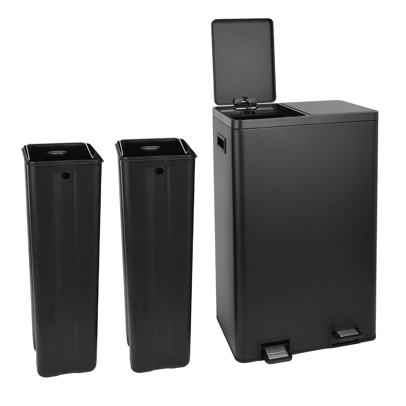 SVITA Mülltrennsystem, Mülleimer, 60L, Softclose-Deckel, Pedal, Schwarz