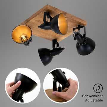 Briloner Leuchten Deckenspots 2901-045, schwenkbar, retro, Holz, ohne Leuchtmittel, Warmweiß, Deckenlampe, 28x28x15,7cm, Schwarz-Gold, max.25W, E14, Wohnzimmer