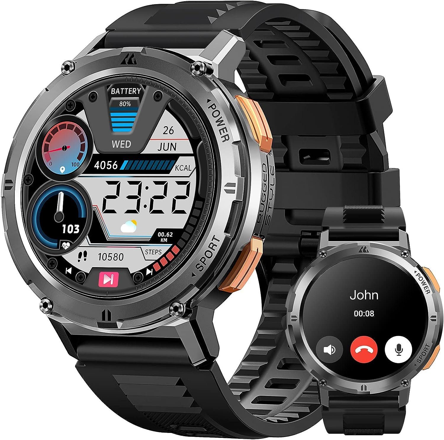 TESOFIT Smartwatch (1,43 Zoll, Android iOS), Herren amoled display 60 +  tage batterie anrufe und 70 sport modi 50