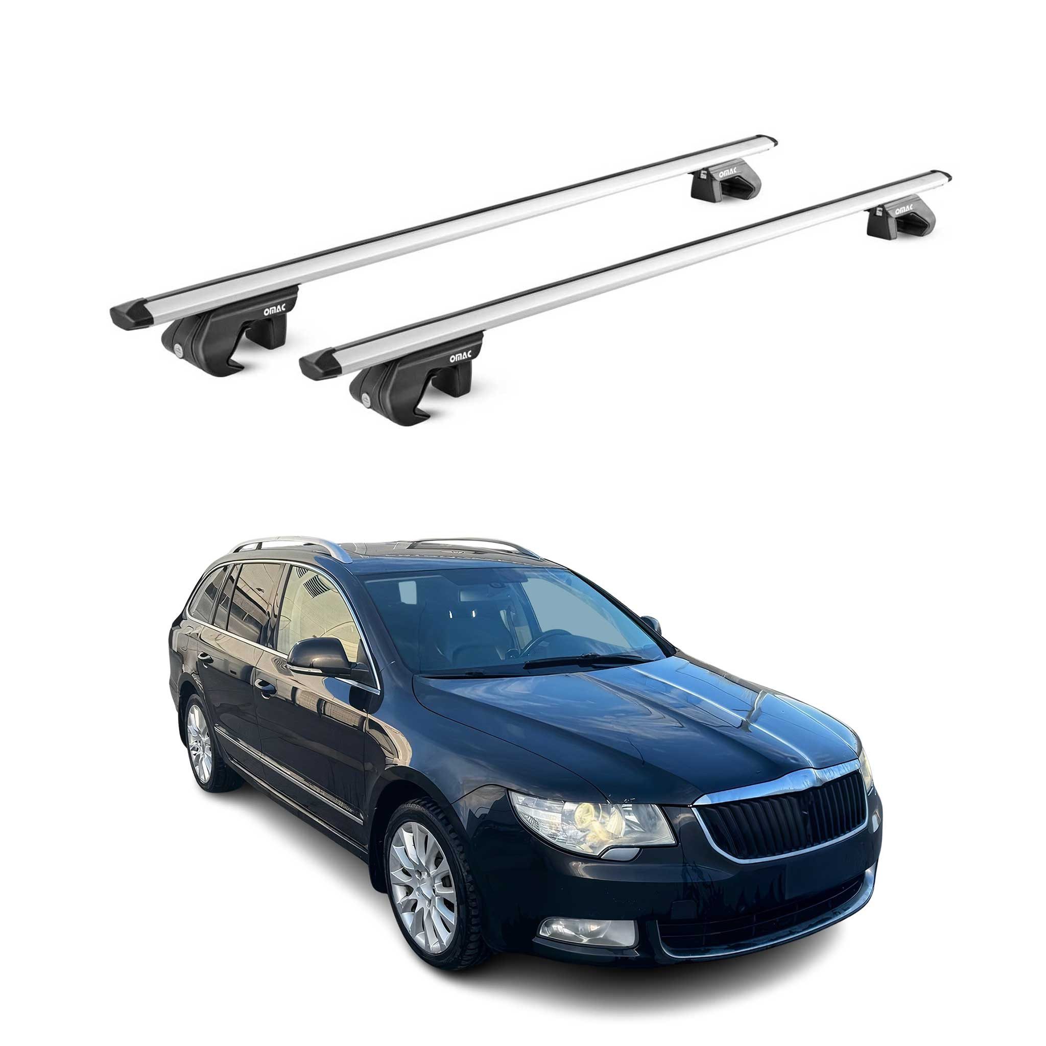 OMAC Dachträger Grundtäger für Skoda Superb Kombi 2008-2023 90kg Alu Silber 2 tlg ABE (2-St), Wasserbeständig,Abnehmbar,Multifunktional,Leichtgewichtig