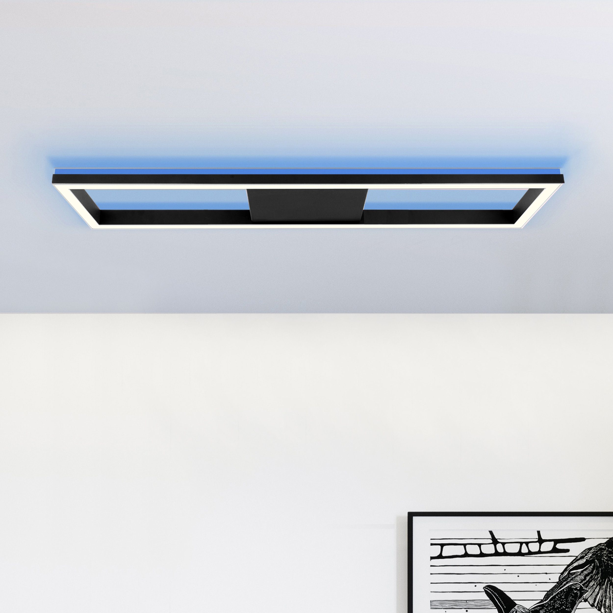 Lightbox LED Deckenleuchte, CCT - über Fernbedienung, LED fest integriert, RGB, warmweiß - kaltweiß, schwarze LED Deckenleuchte mit Fernbedienung, Memory-Funktion und RGB
