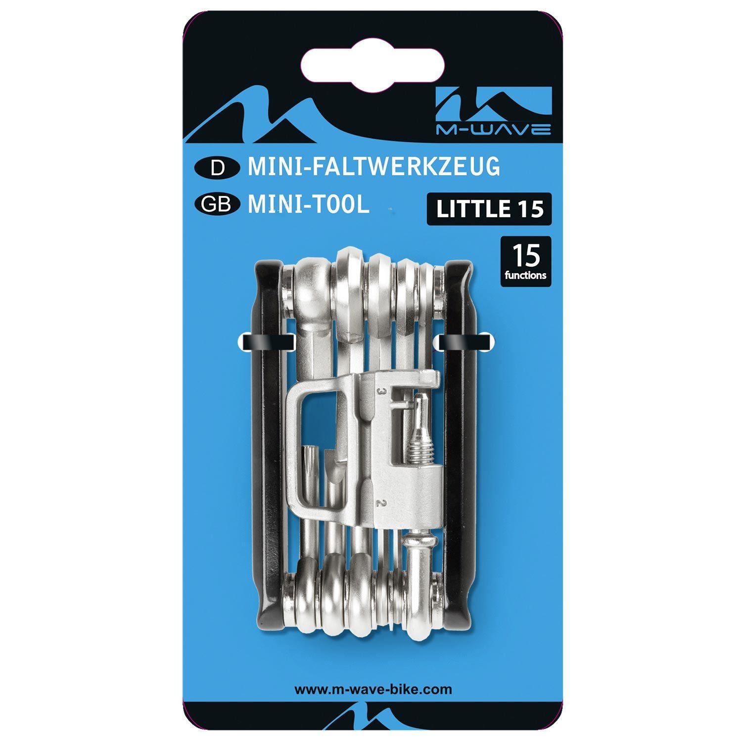 M-Wave Multitool Little 15, (1 St), Fahrradwerkzeug Set für unterwegs Minitool 15 Funktionen Multitool