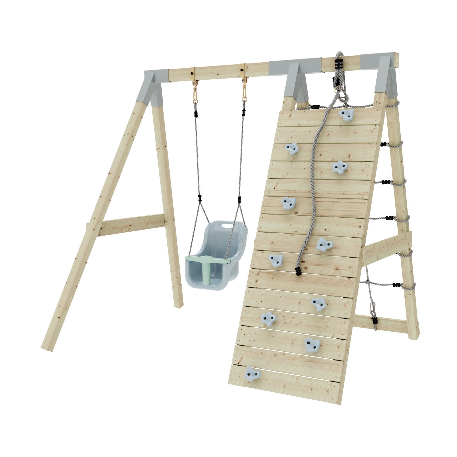 OutdoorToys Klettergerüst Schneehase, aus Holz mit Schaukel, Kletterwand