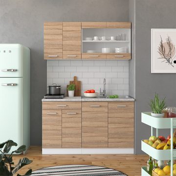 Livinity® Küchenzeile R-Line, Sonoma/Weiß, 140 cm, AP Anthrazit