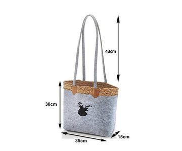 Kobolo Einkaufsshopper Tasche aus Filz und Wasserhyazinthe - Hirsch, 15 l