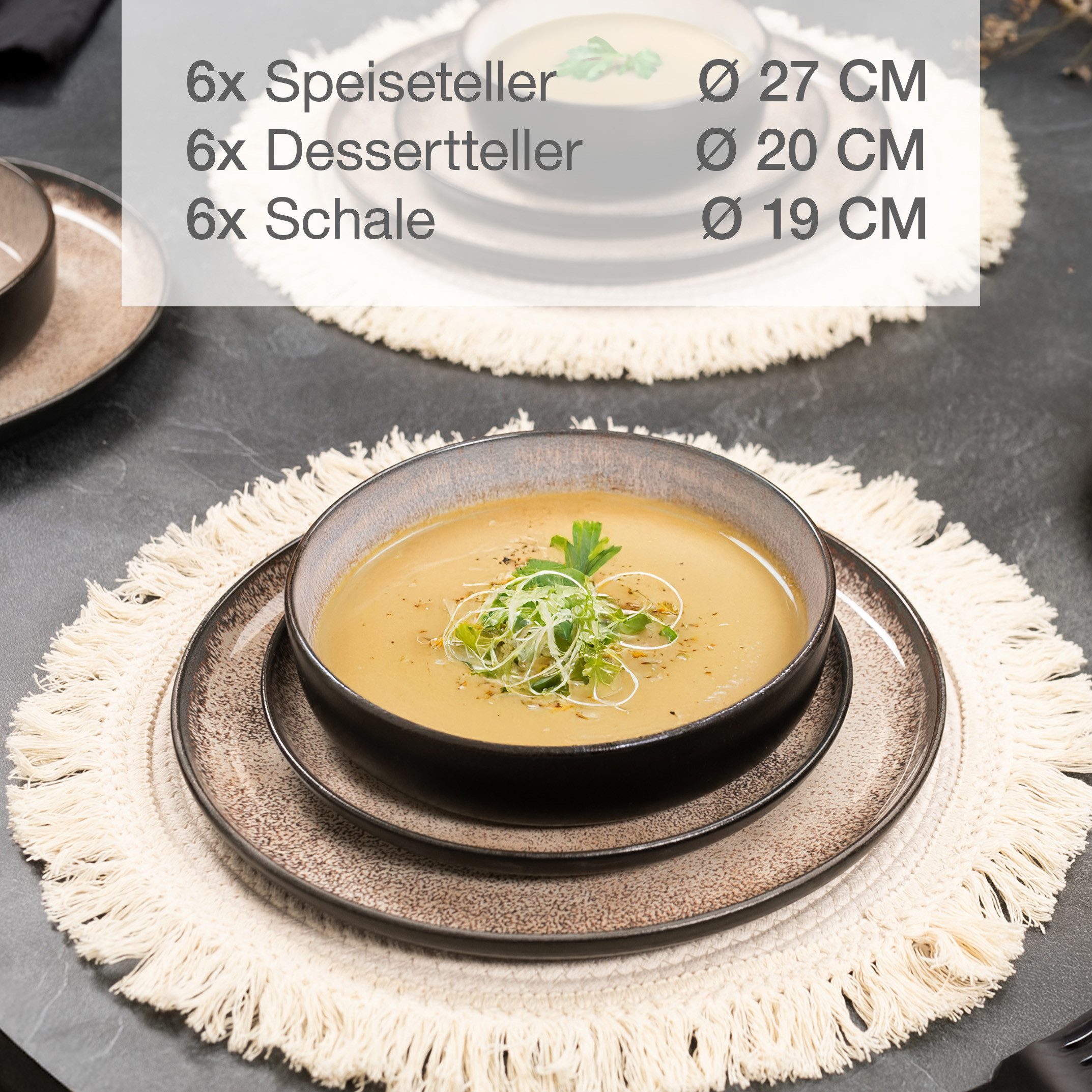 Moritz & Moritz Tafelservice VIDA Geschirrset für 6 Personen Beige (18-tlg), 6 Personen, Porzellan, Kombigeschirr für 6 Personen