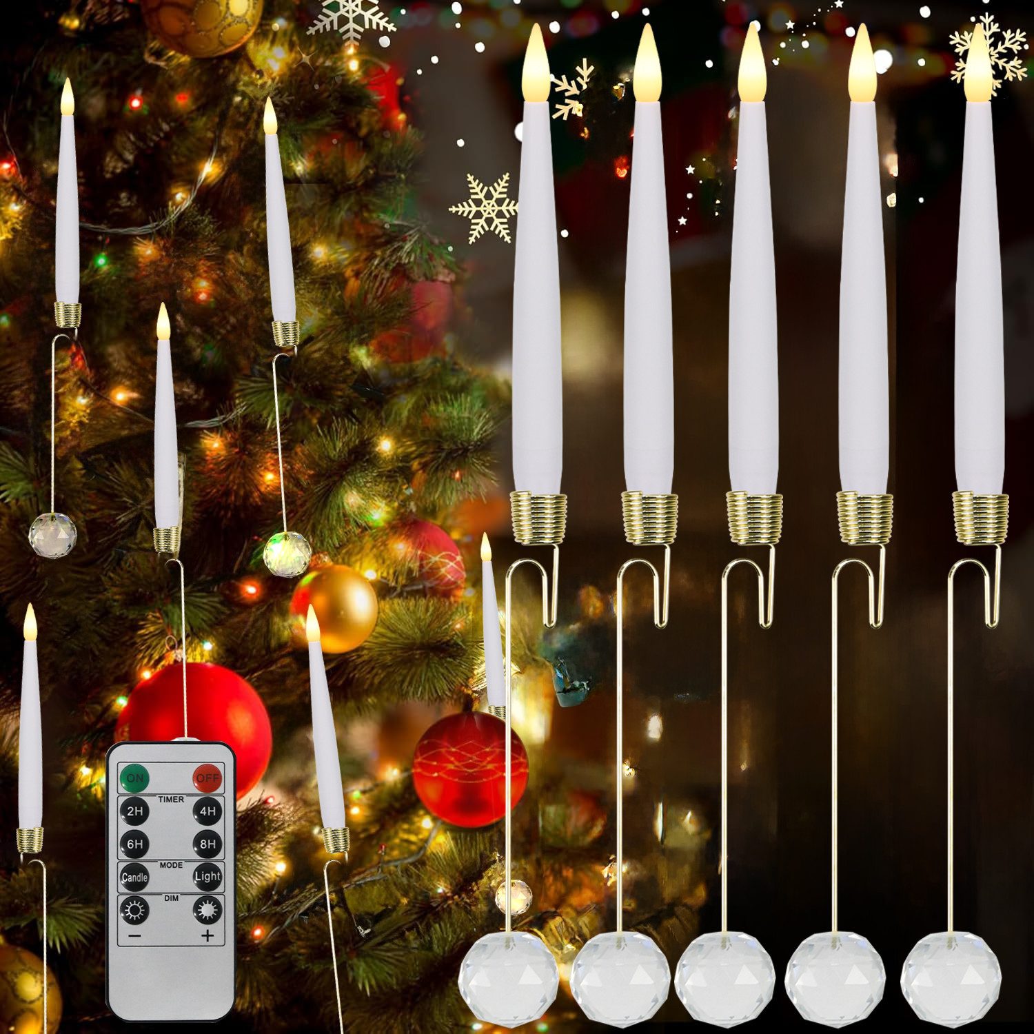 kisidus LED-Kerze LED Weinachtsbaum Kerzen mit Kristallkugel Haken,12 pcs ( günstig online kaufen