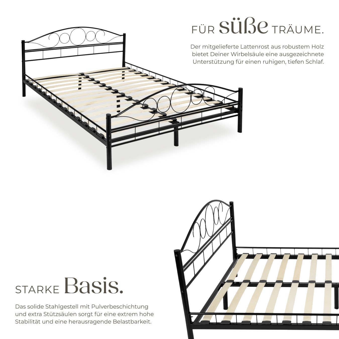 tectake Bettgestell Metallbett, robustes Stahlgestell