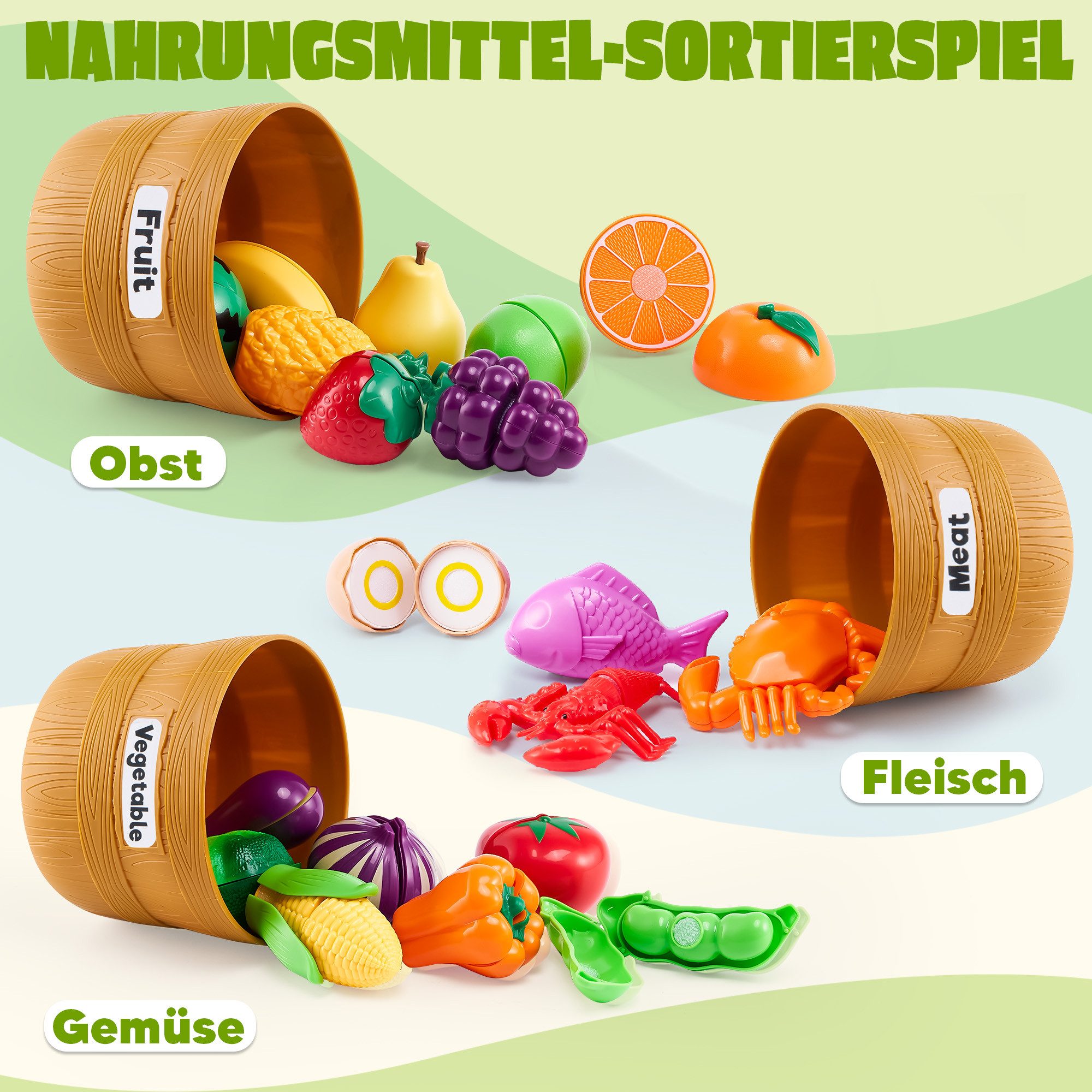 JOYIN Spiel-Kochgeschirr JOYIN Color Sorting Play Food Set, 71-teiliges Schneide-Lebensmittel