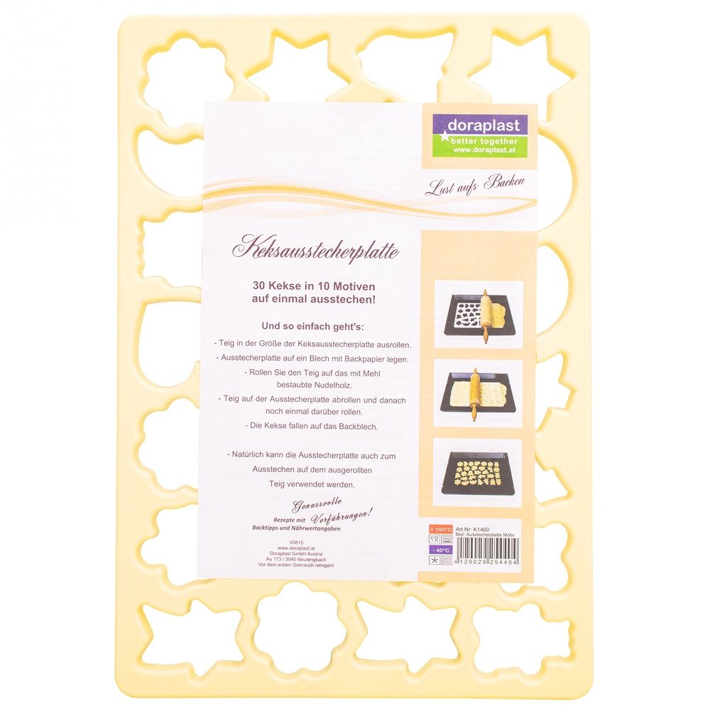 Doraplast Ausstechform Ausstecherplatte, 30 Kekse in einem Arbeitsgang – 10 verschiedene Motive