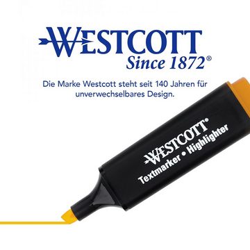 WESTCOTT Marker Textmarker 10 Stück gelb, Highlighter in leuchtendem Gelb, (Vorteilspack, 10-tlg), 2-5 mm Strichstärke, Premium Tinte aus Deutschland