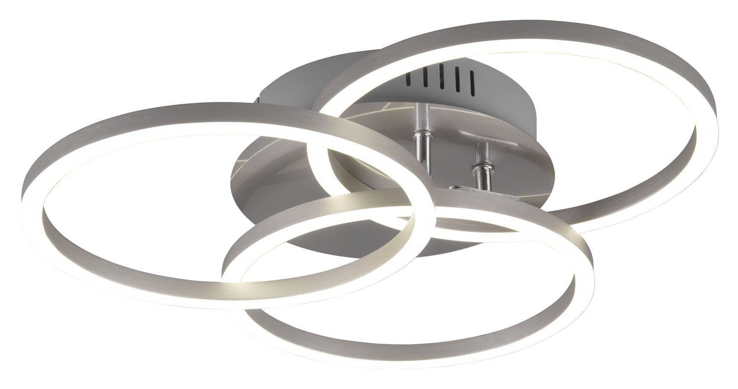 TRIO Leuchten LED Deckenleuchte Circle, Memoryfunktion, Nachtlichtfunktion, LED  fest integriert, warmweiß - kaltweiß, Deckenlampe Nickel matt mit schwenkbaren  Ringen / inkl. Fernbedienung, mit einer Größe von 43 x 43 cm
