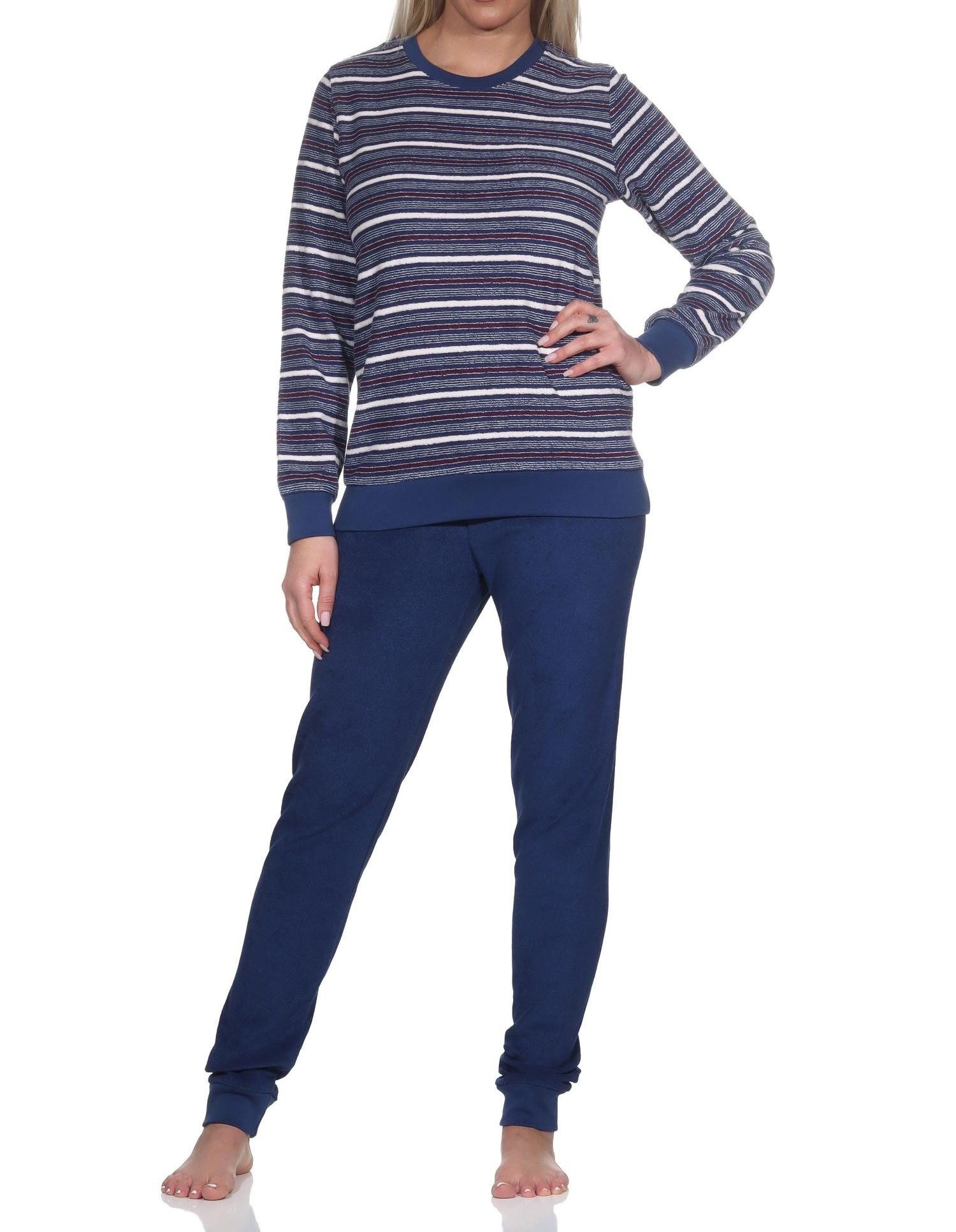 Normann Pyjama Wunderschöner Damen Frottee Schlafanzug langarm Pyjama mit Bündchen – Bild 4 von 5