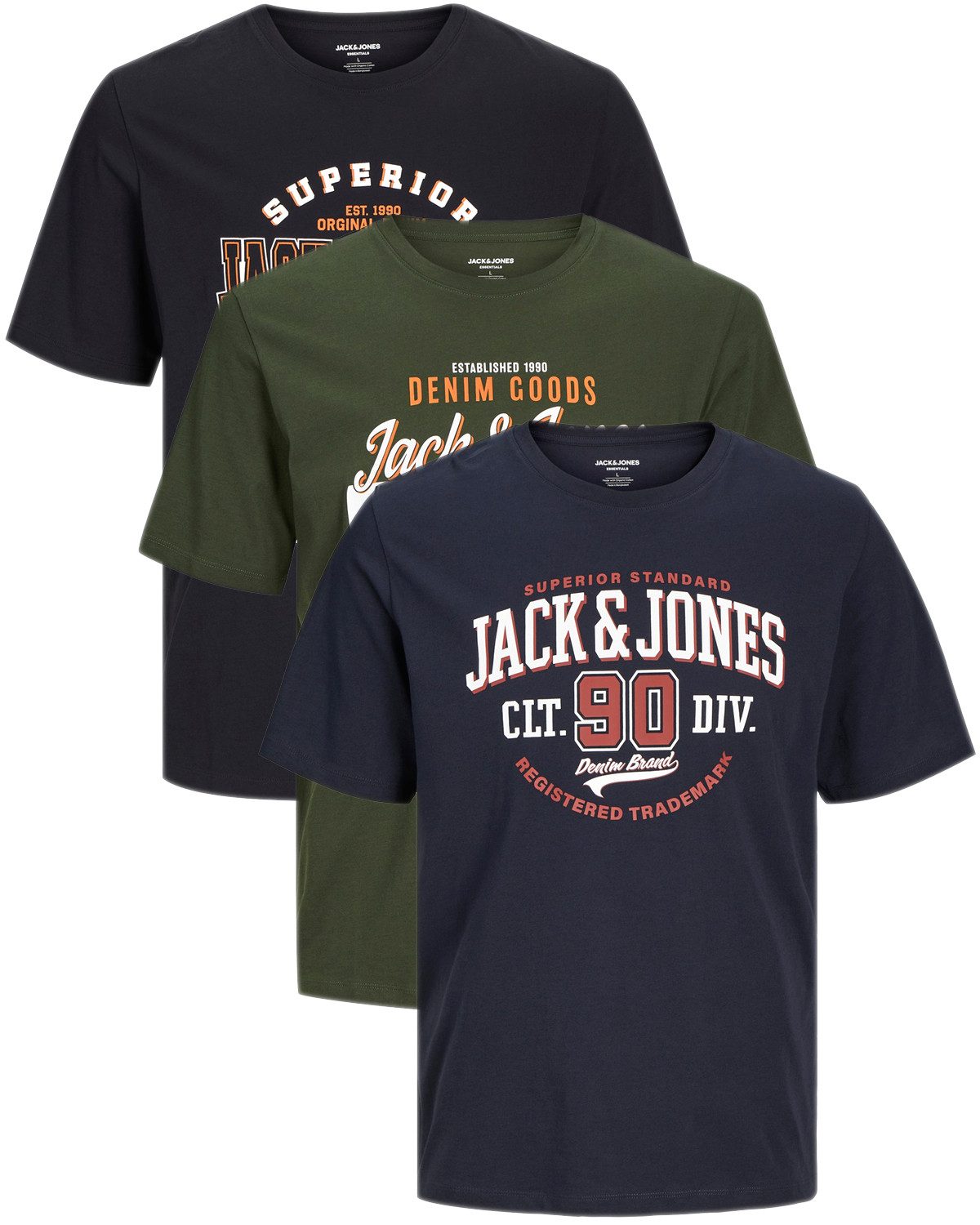 Jack & Jones T-Shirt Stilvolles Slim-Fit Shirt mit Printdruck (3er-Pack)