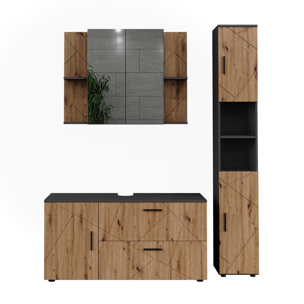 Vicco Badmöbel-Set Irma, Anthrazit/Artisan, 3 Teile, günstig online kaufen