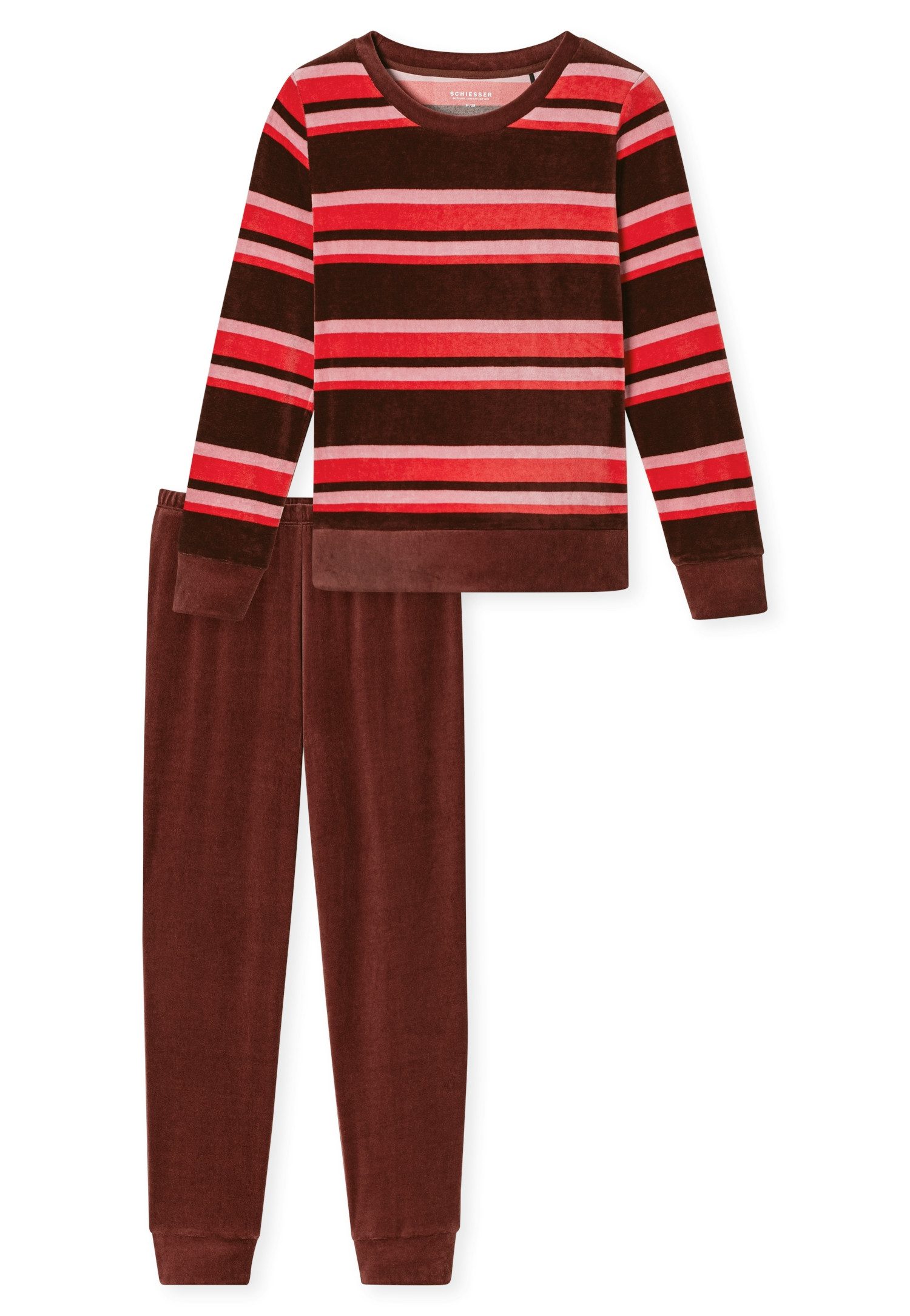 Schiesser Schlafanzug Comfort Nightwear Baumwollmischung, Rundhals-Ausschnitt, langärmelig, Velour-Qualität – Bild 2 von 5