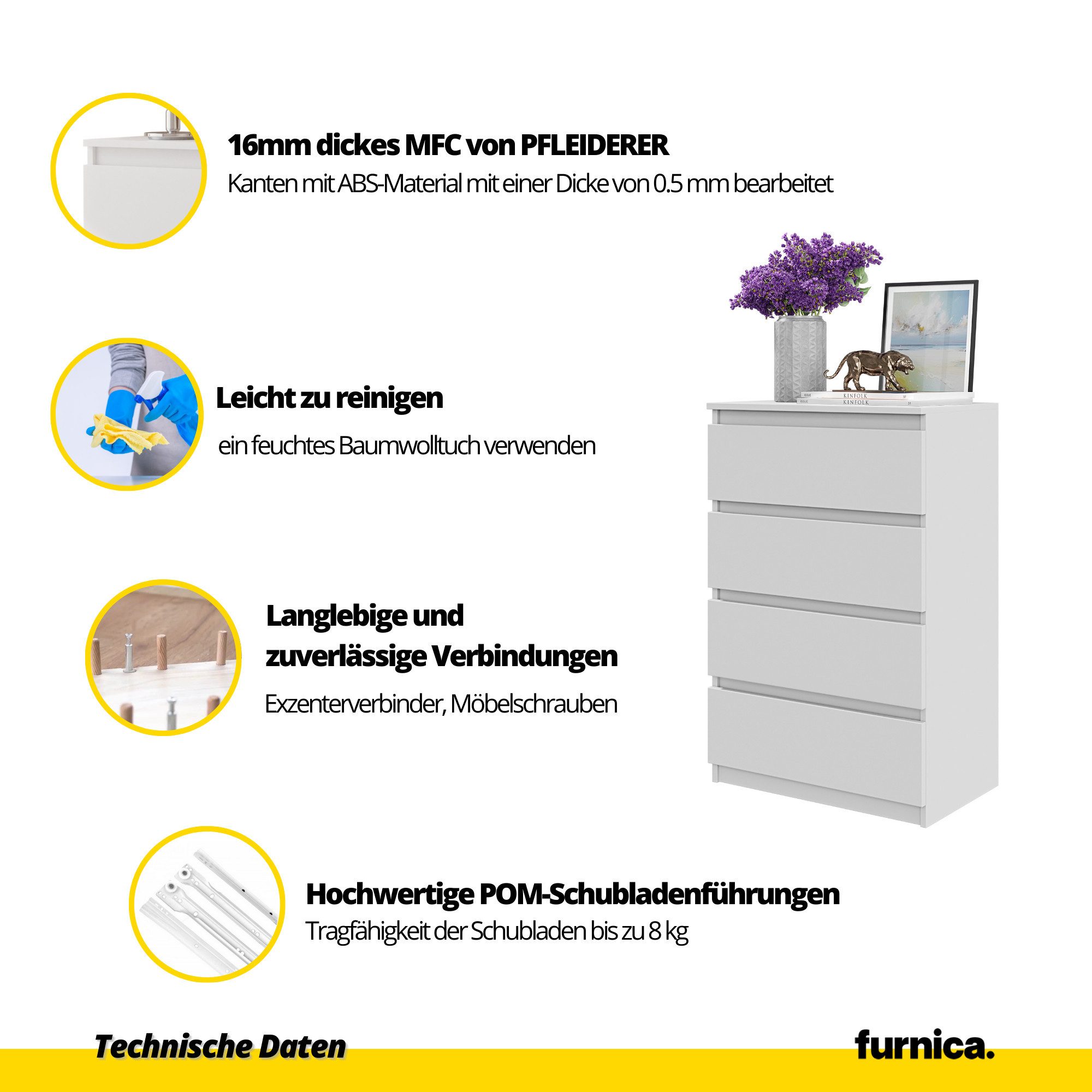Furnica Kommode GABRIEL 4 Schubladen - Anthrazit Grau H92cm B60cm T33cm – Bild 5 von 5