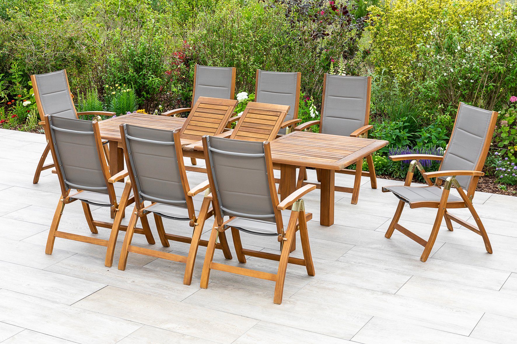 MERXX GartenEssgruppe Acapulco, (9tlg), 8 Klappsessel, ausziehbarer